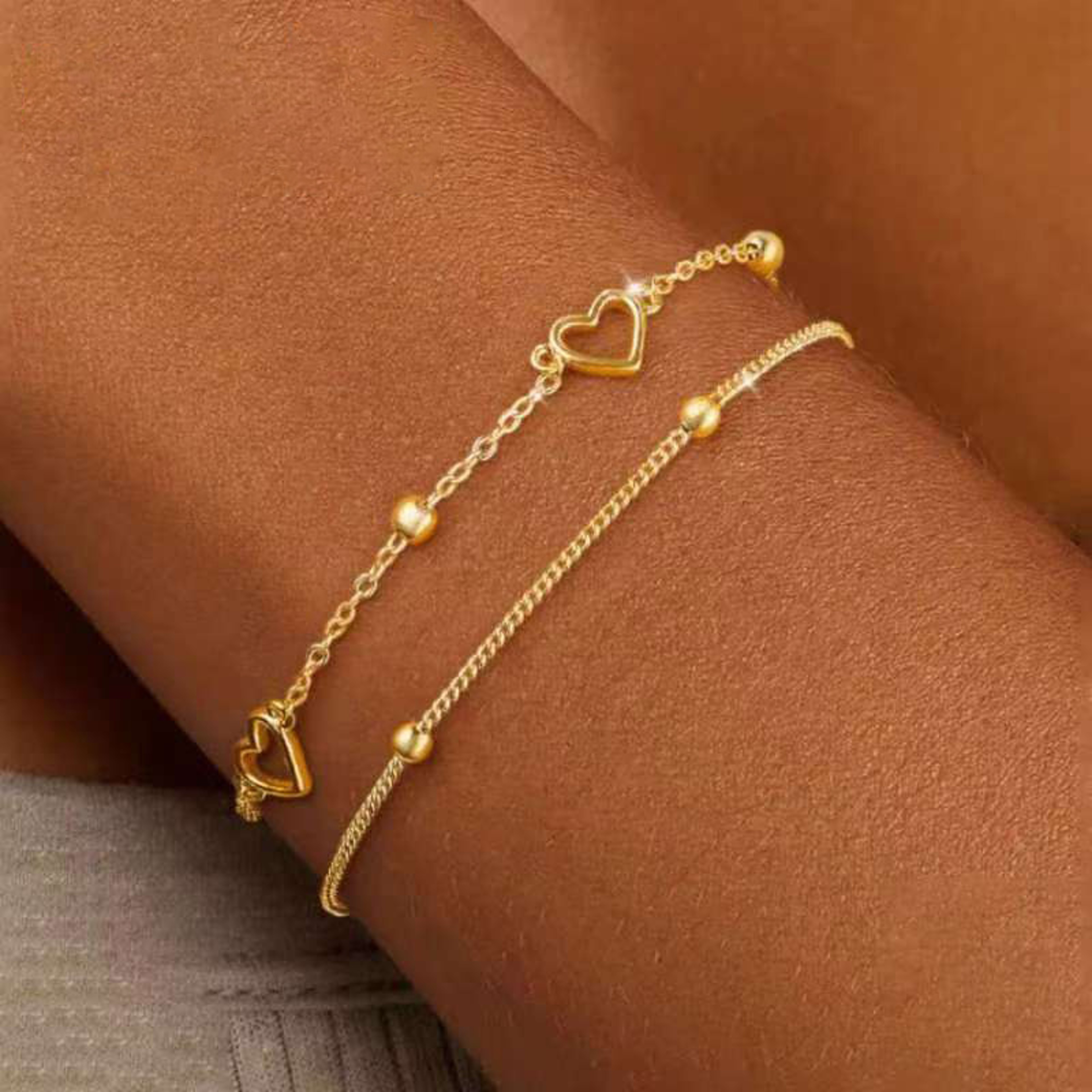 Dainty Gold Layered Snake Chain Bracelets For Women Heart Charm Jewelry Gift 0