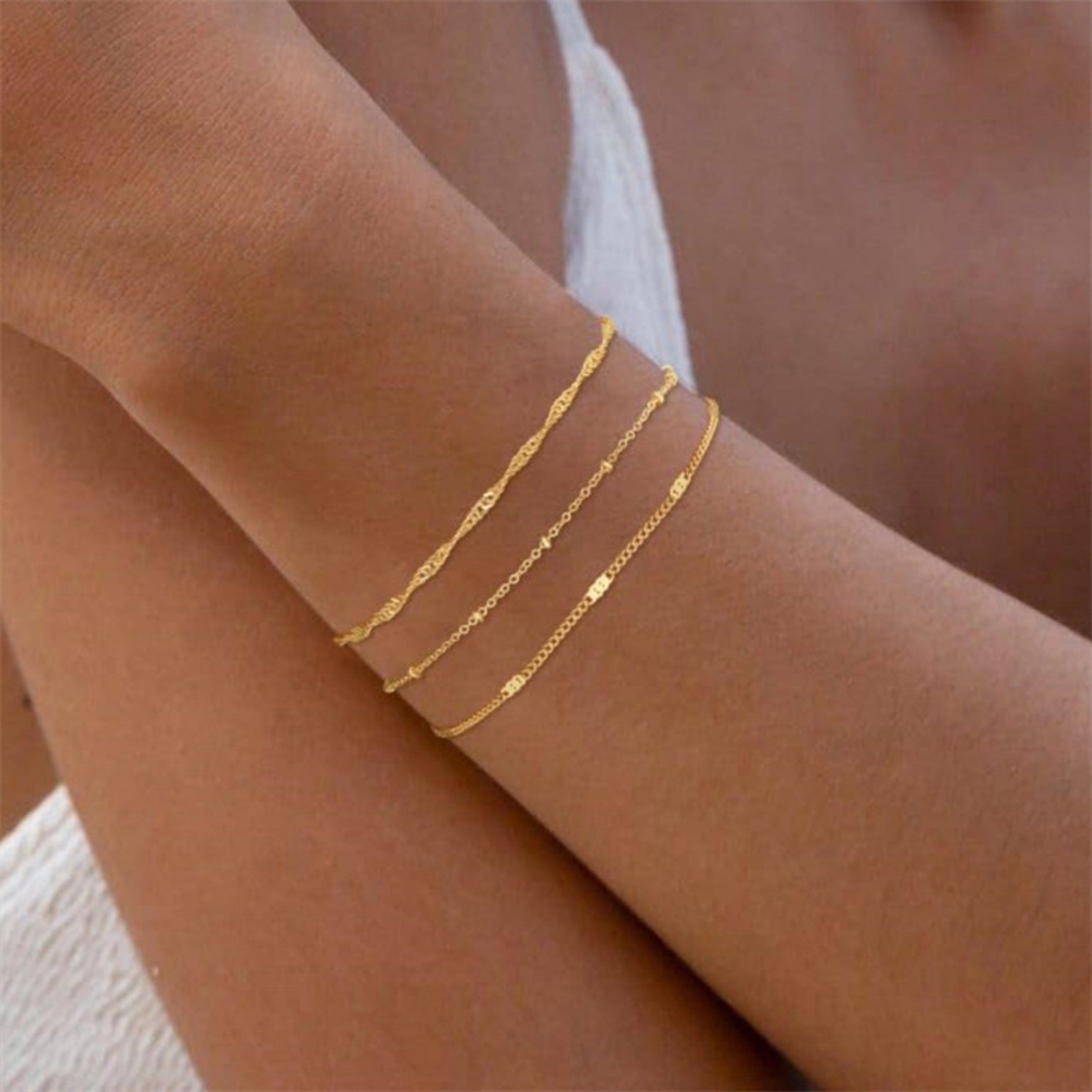 Dainty Gold Layered Snake Chain Bracelets For Women Heart Charm Jewelry Gift 3