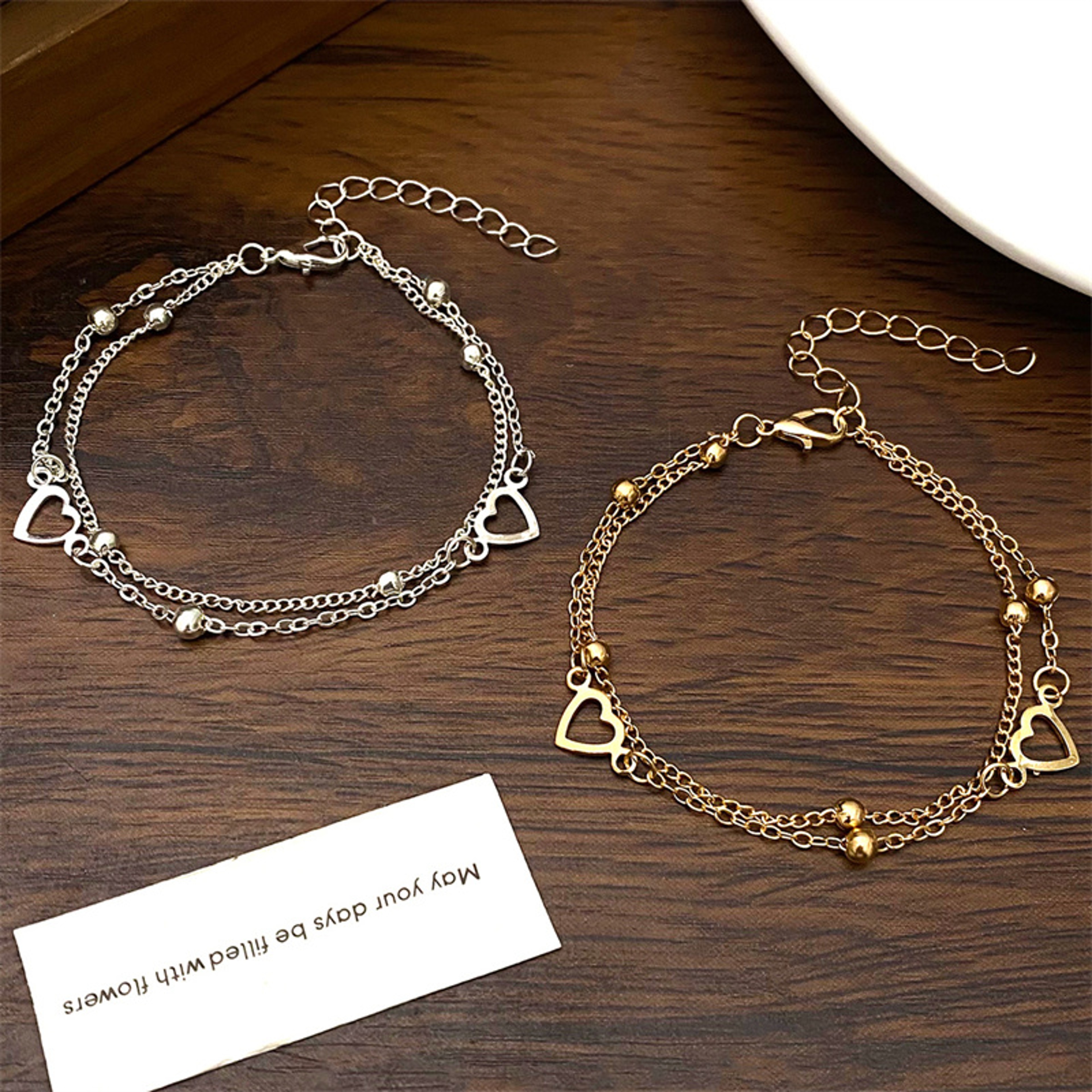 Dainty Gold Layered Snake Chain Bracelets For Women Heart Charm Jewelry Gift 5