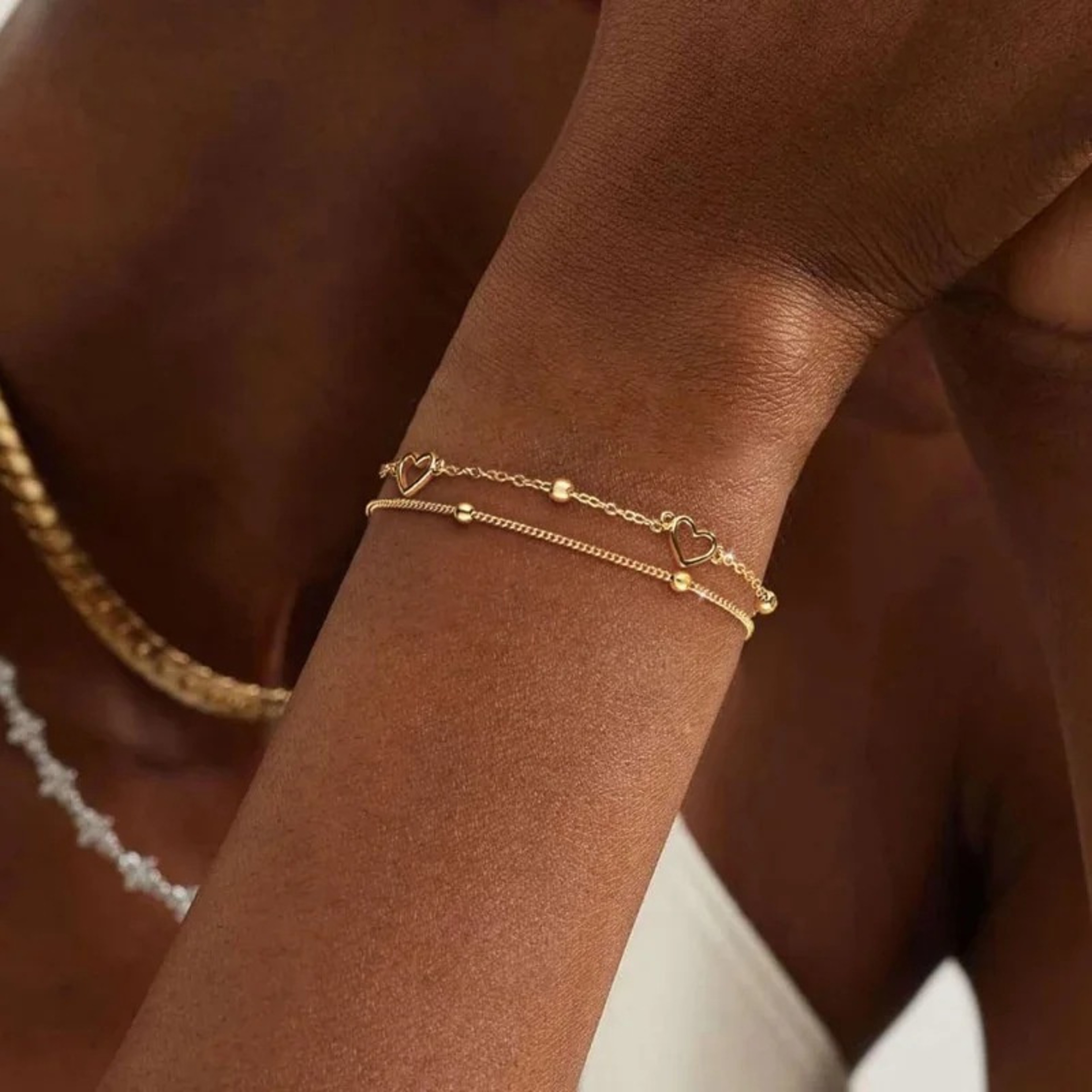 Dainty Gold Layered Snake Chain Bracelets For Women Heart Charm Jewelry Gift 7