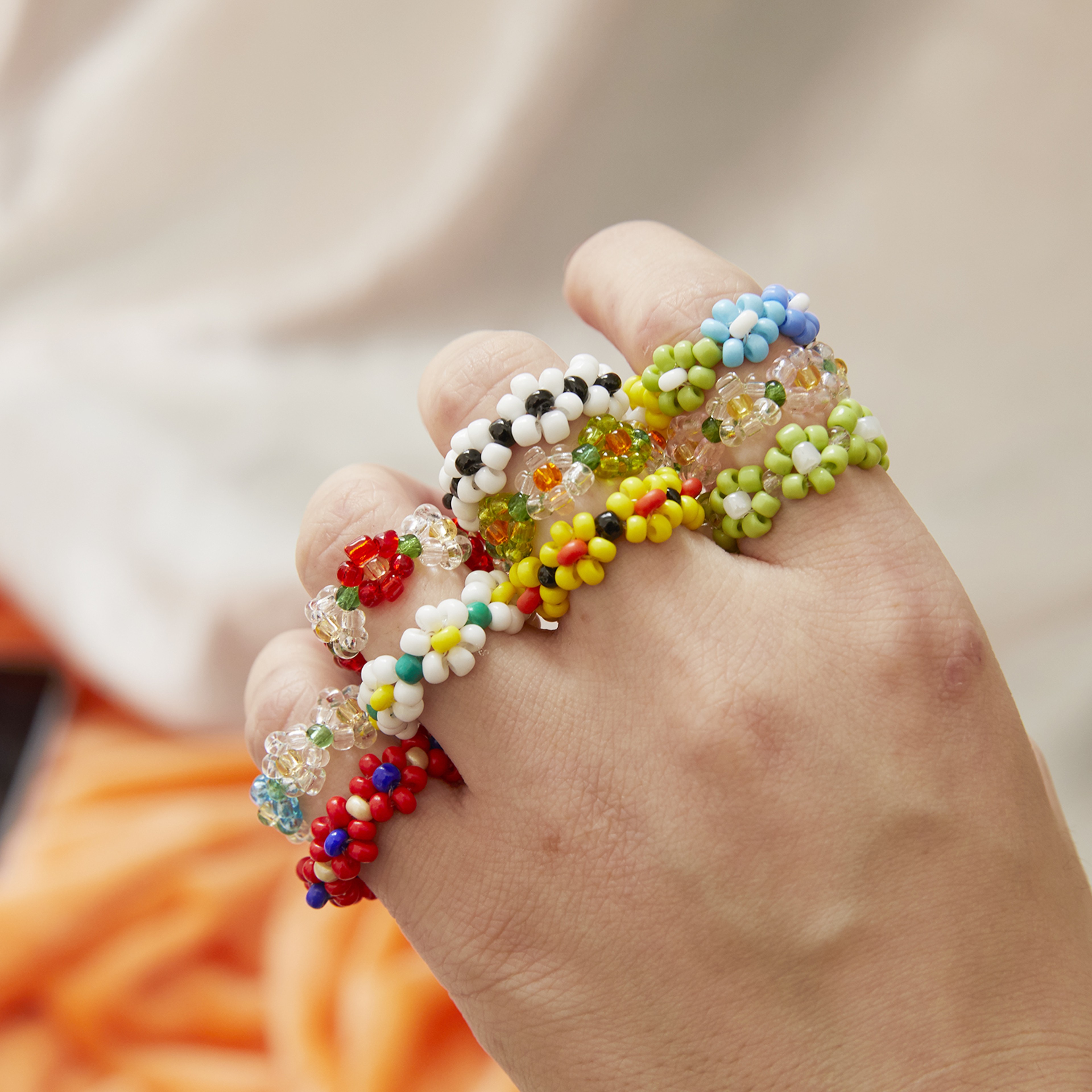 Colorful Flower Beaded Ring for Women Adjustable Charm Jewelry Gift – view 1
