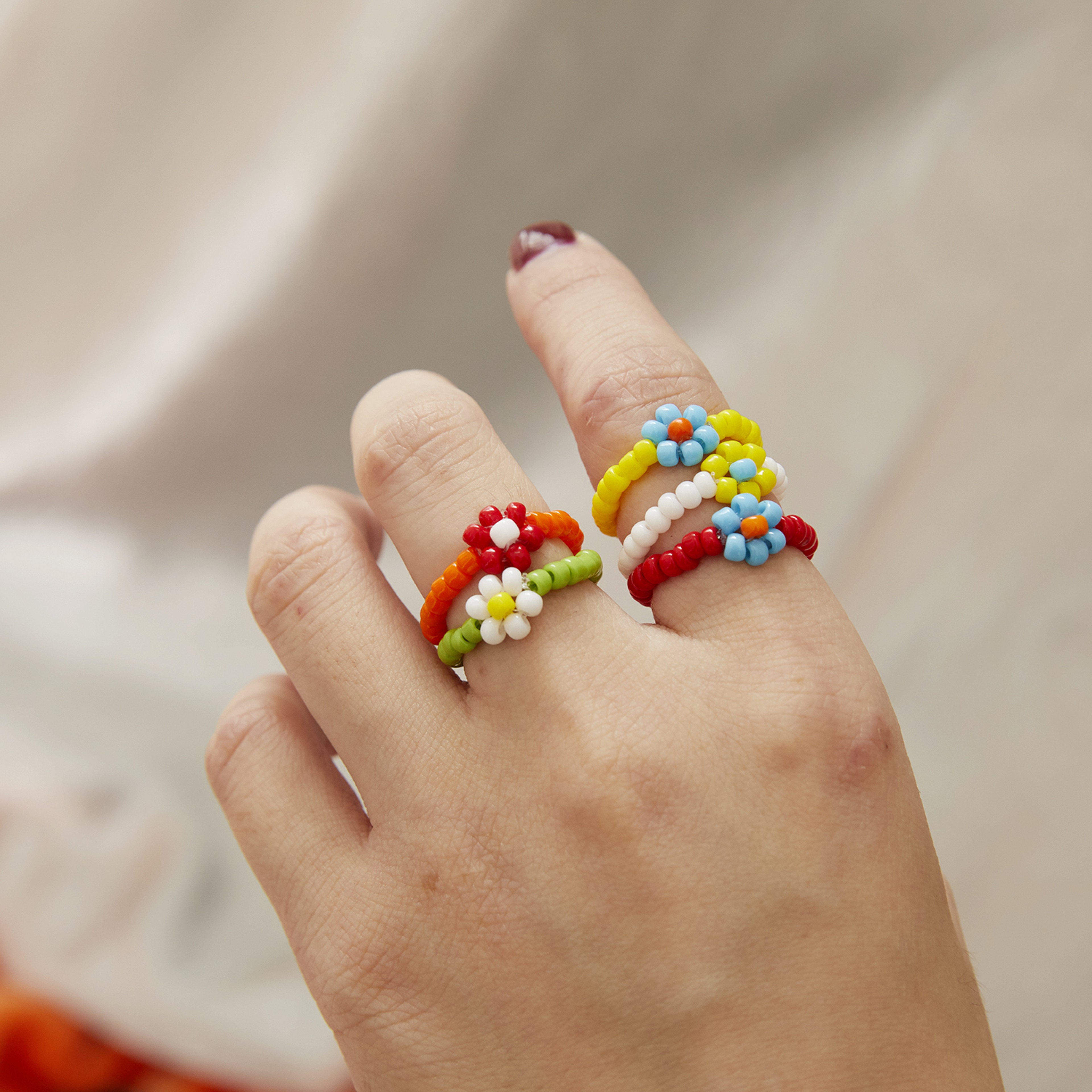 Colorful Flower Beaded Ring for Women Adjustable Charm Jewelry Gift – view 3