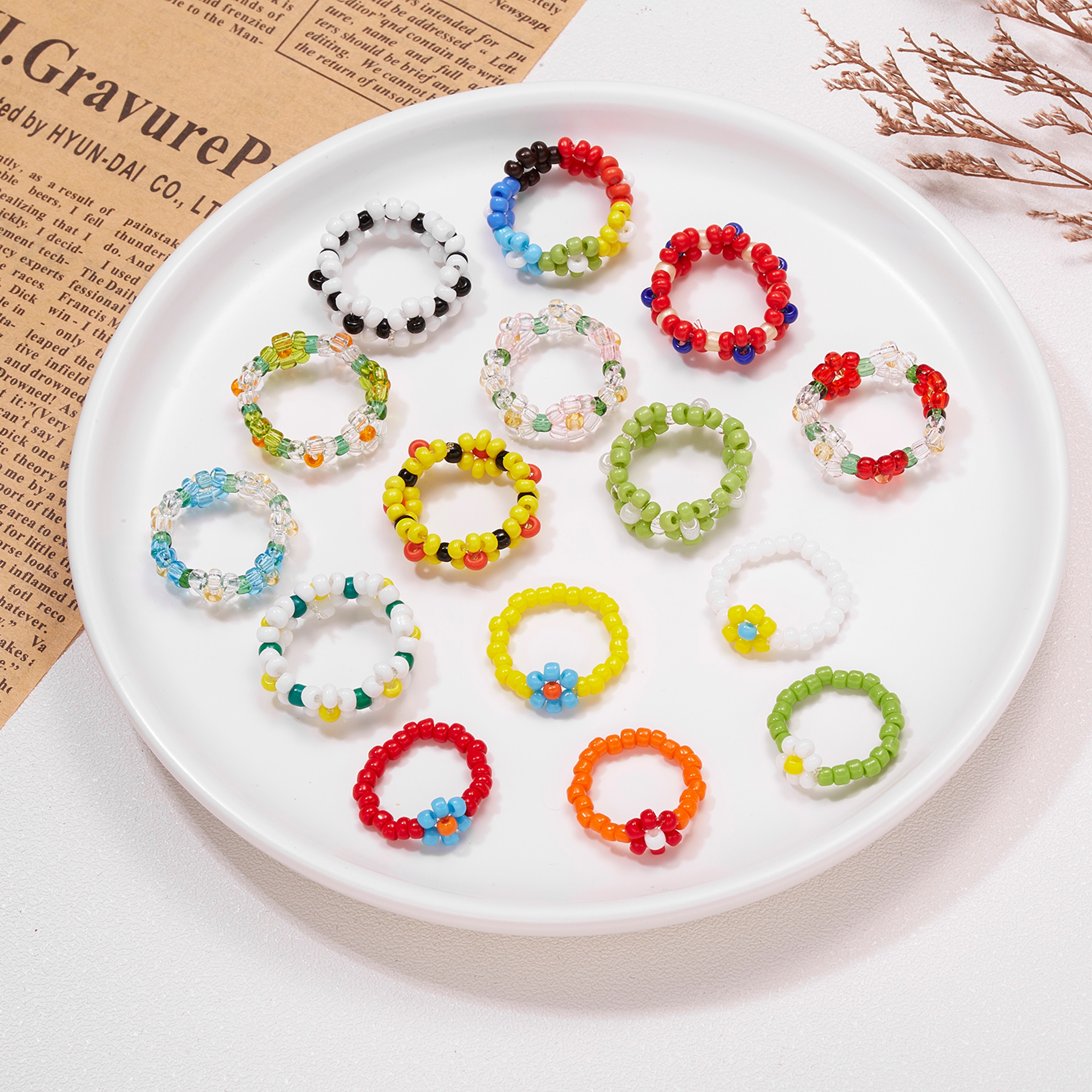 Colorful Flower Beaded Ring for Women Adjustable Charm Jewelry Gift – view 2