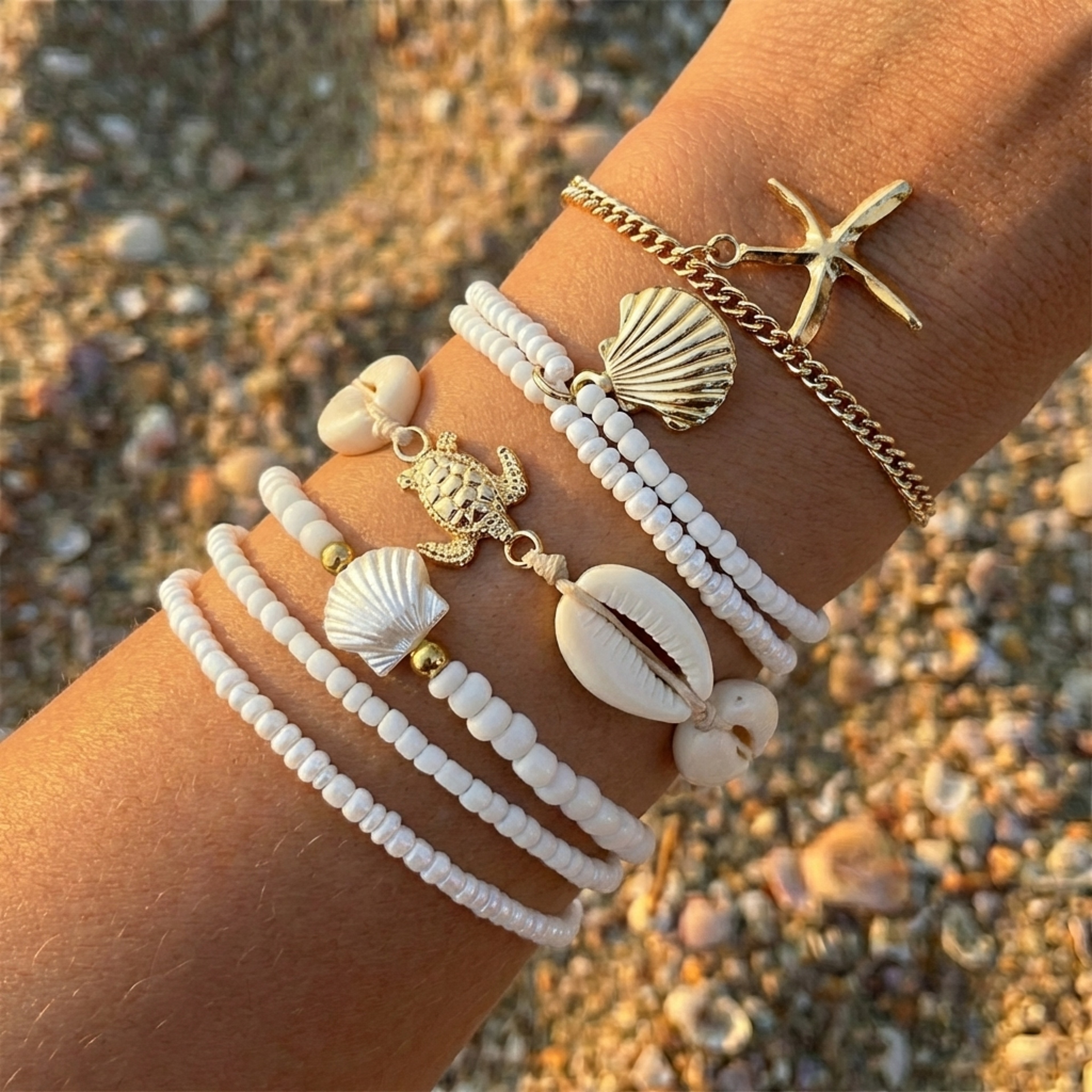 Multilayer Sea Turtle Shell Chain Bracelet Set for Women Elegant Pearl Resort Jewelry – view 9