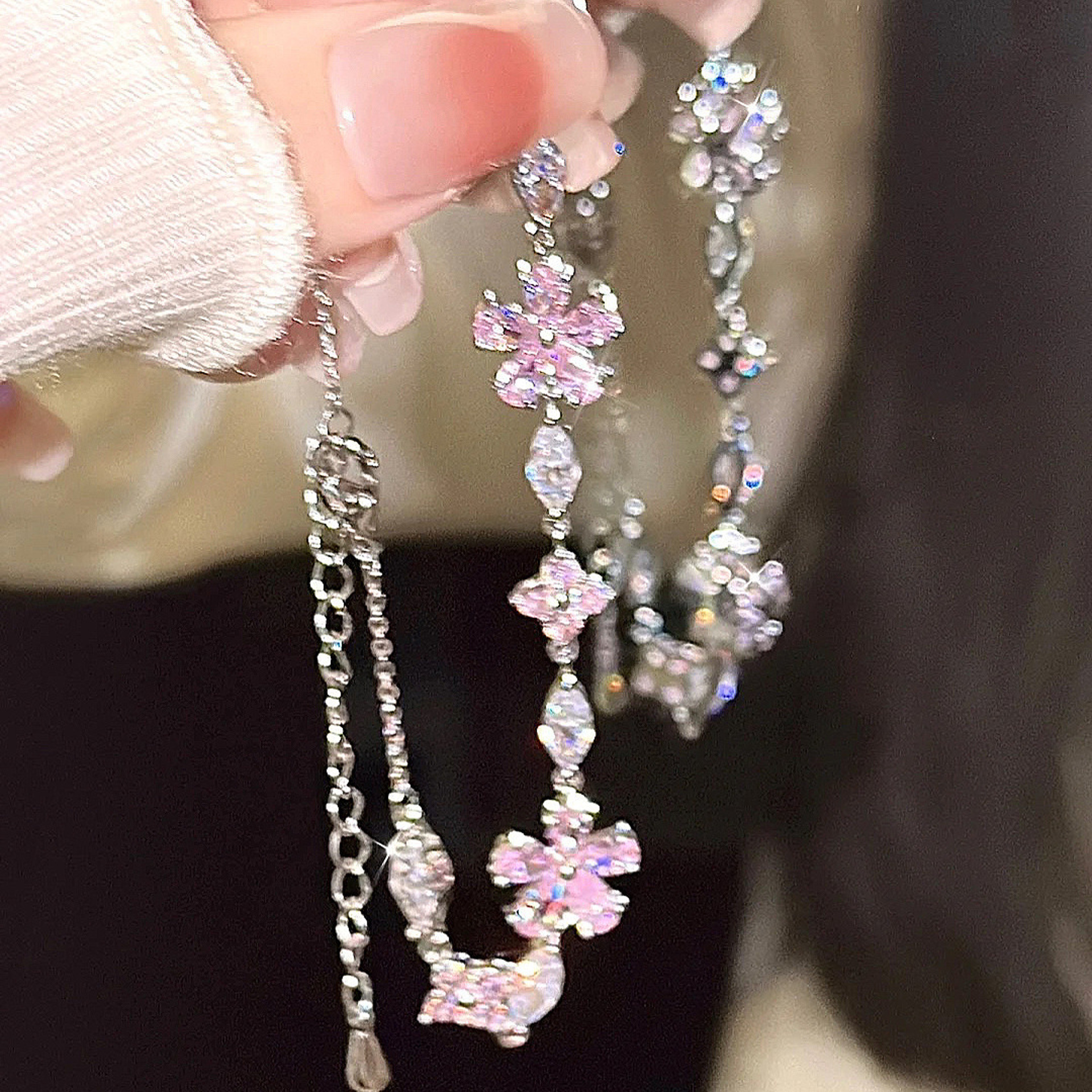Fairy Pink Crystal Zircon Sakura Flower Bracelet for Women Sweet Jewelry Gift – view 4