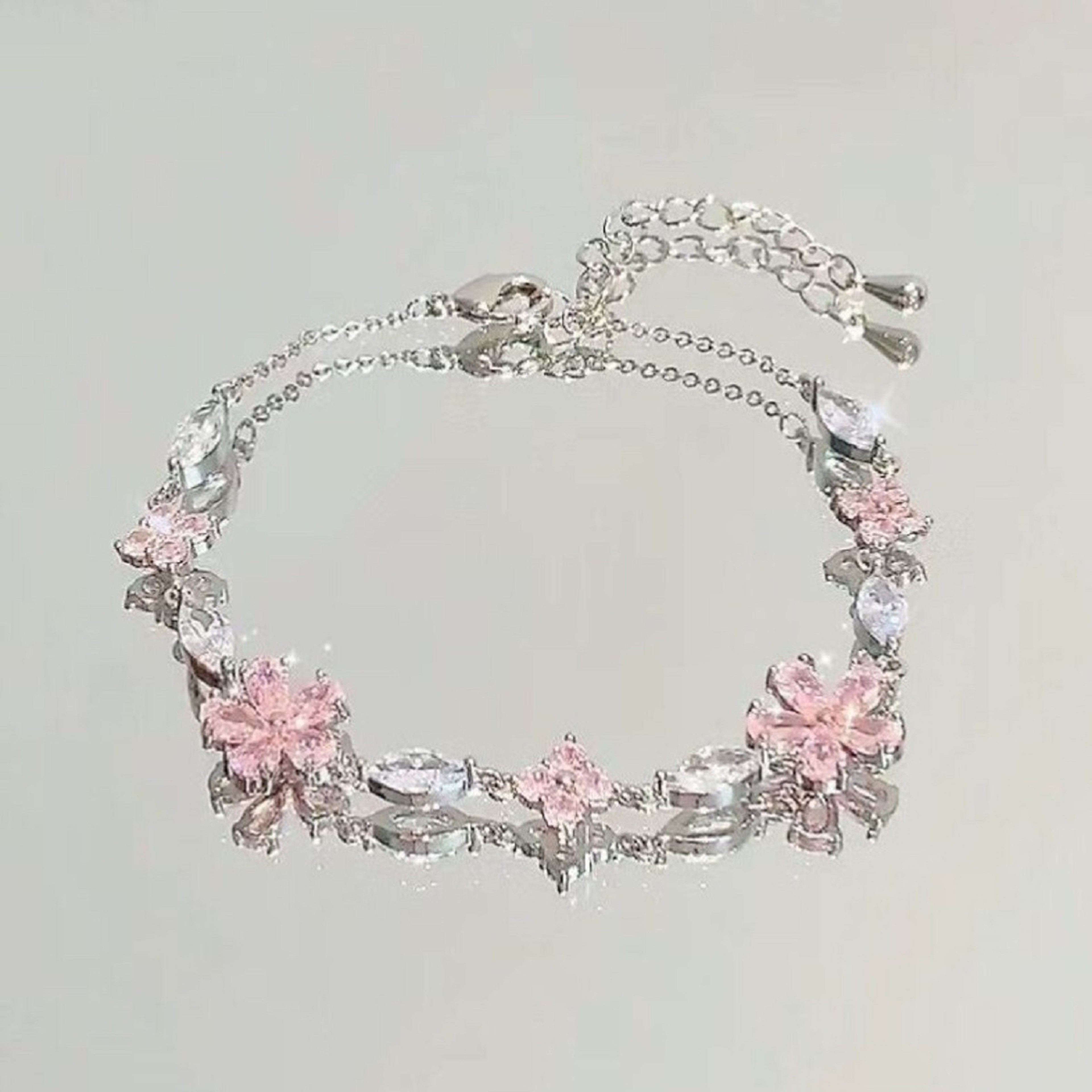 Fairy Pink Crystal Zircon Sakura Flower Bracelet for Women Sweet Jewelry Gift – view 9