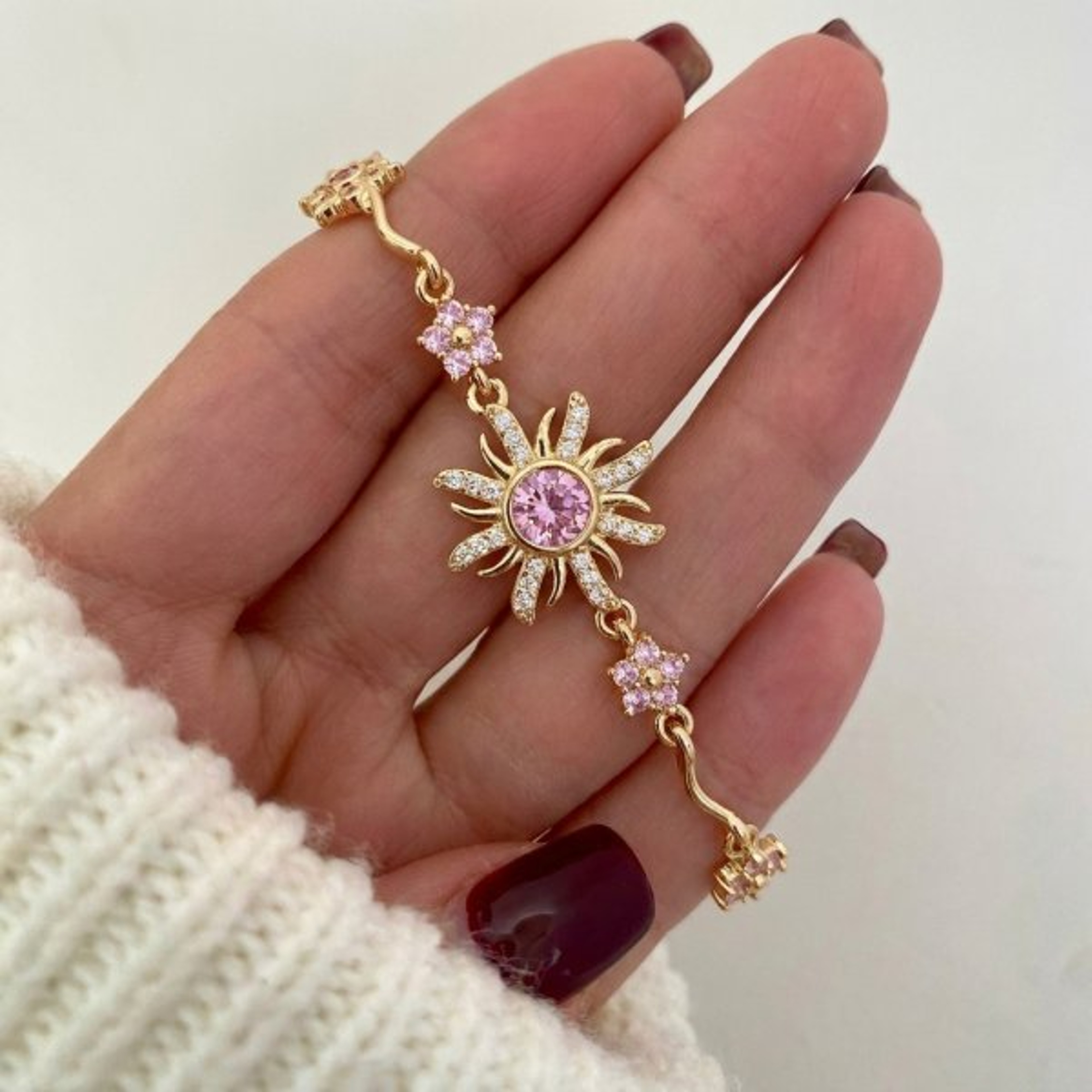 Fairy Pink Crystal Zircon Sakura Flower Bracelet for Women Sweet Jewelry Gift – view 12
