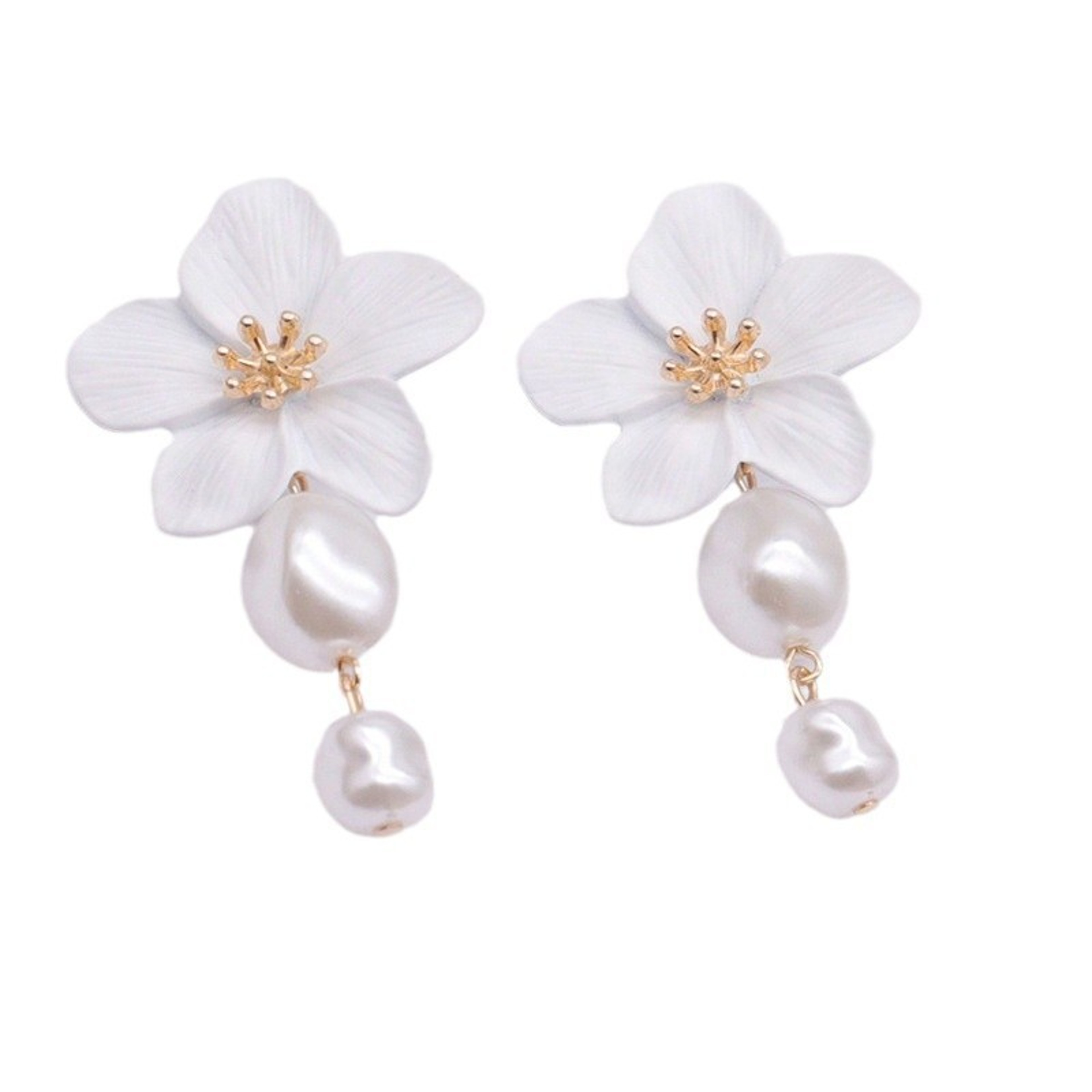 Korean Pearl Flower Dangle Earrings Elegant White Floral Drop Earrings For Women 4