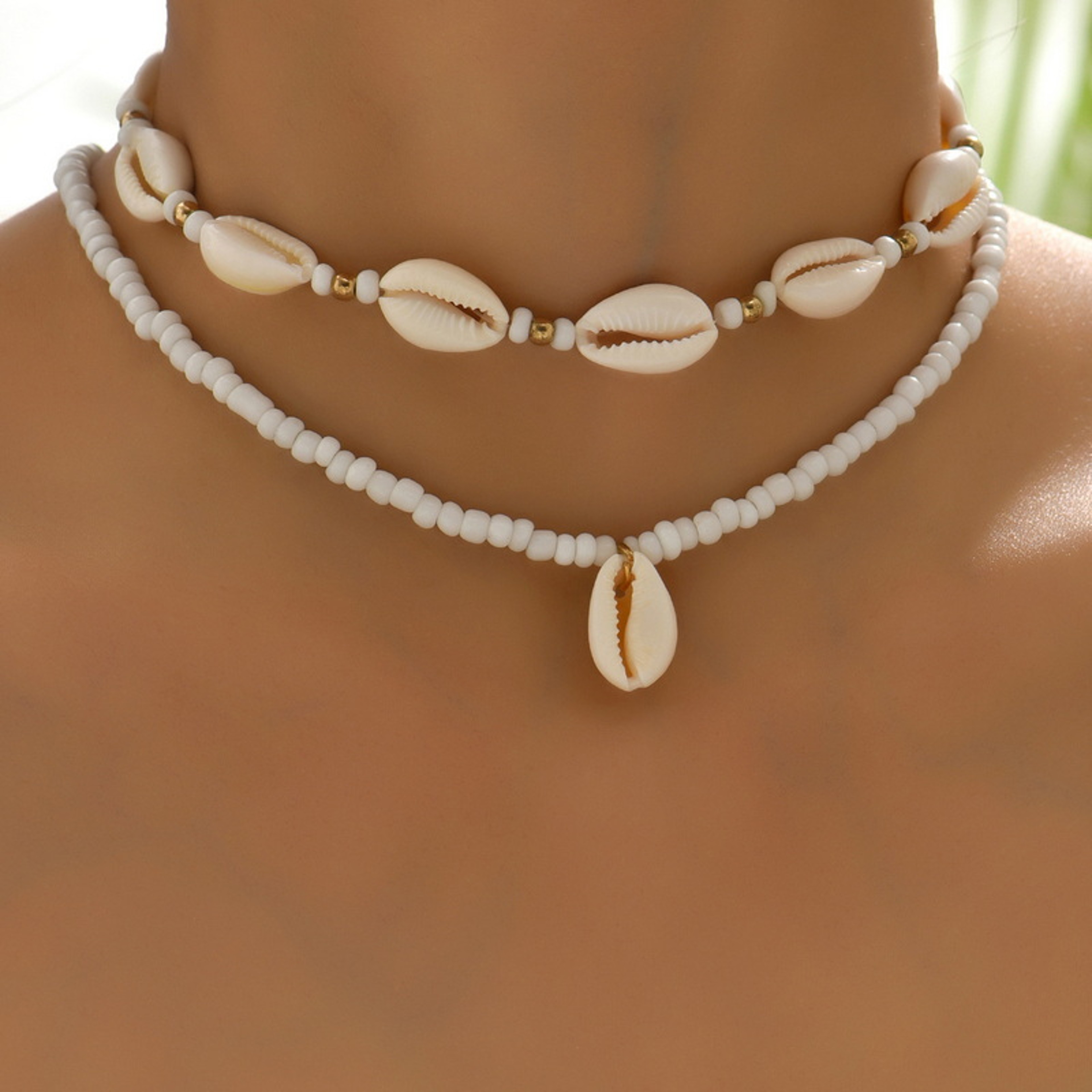 Double Layer Seashell Choker Necklace Natural Boho Beach Jewelry For Women 0