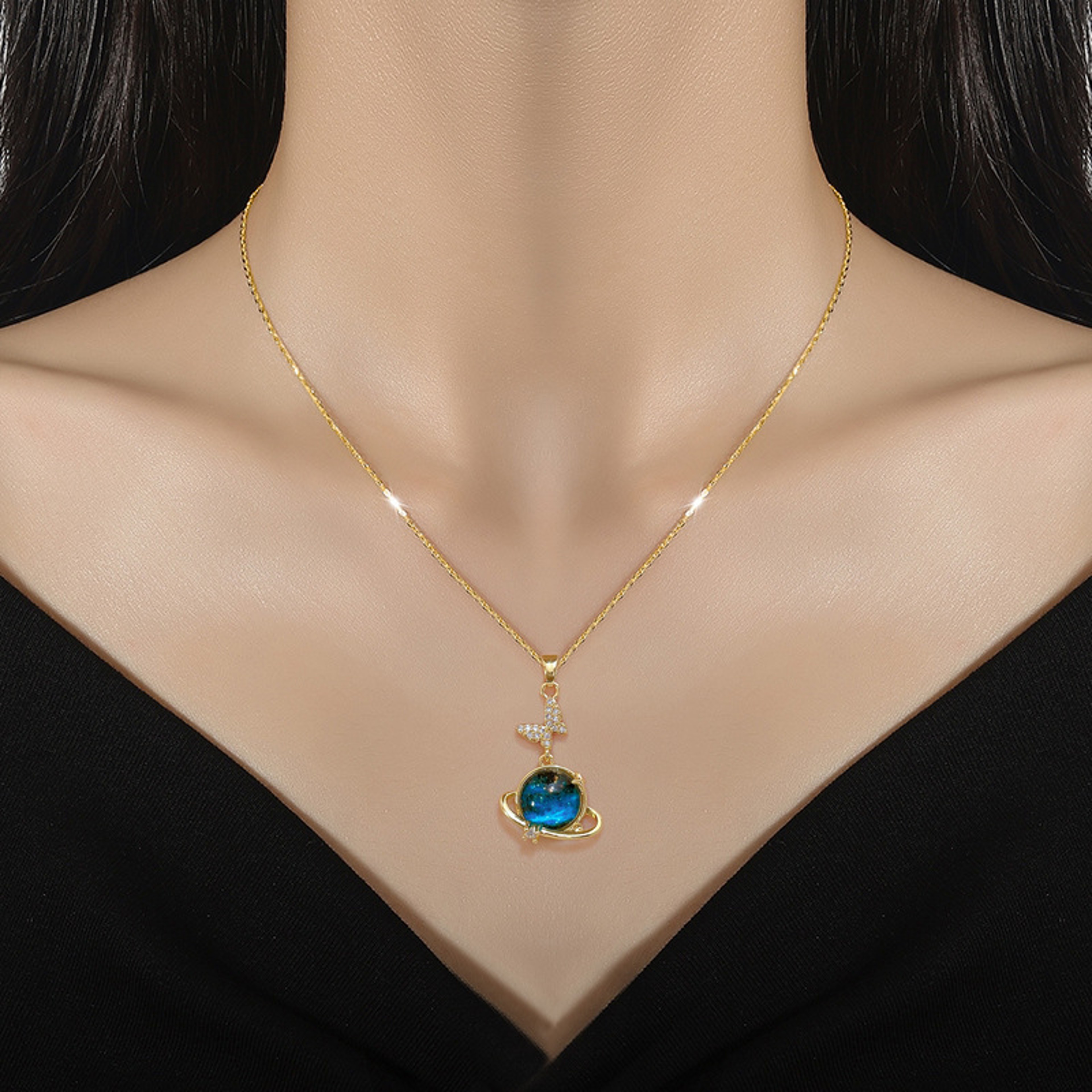 Stainless Steel Sun Moon Star Pendant Necklace For Women Elegant Planet Clavicle Chain Jewelry Gift 2