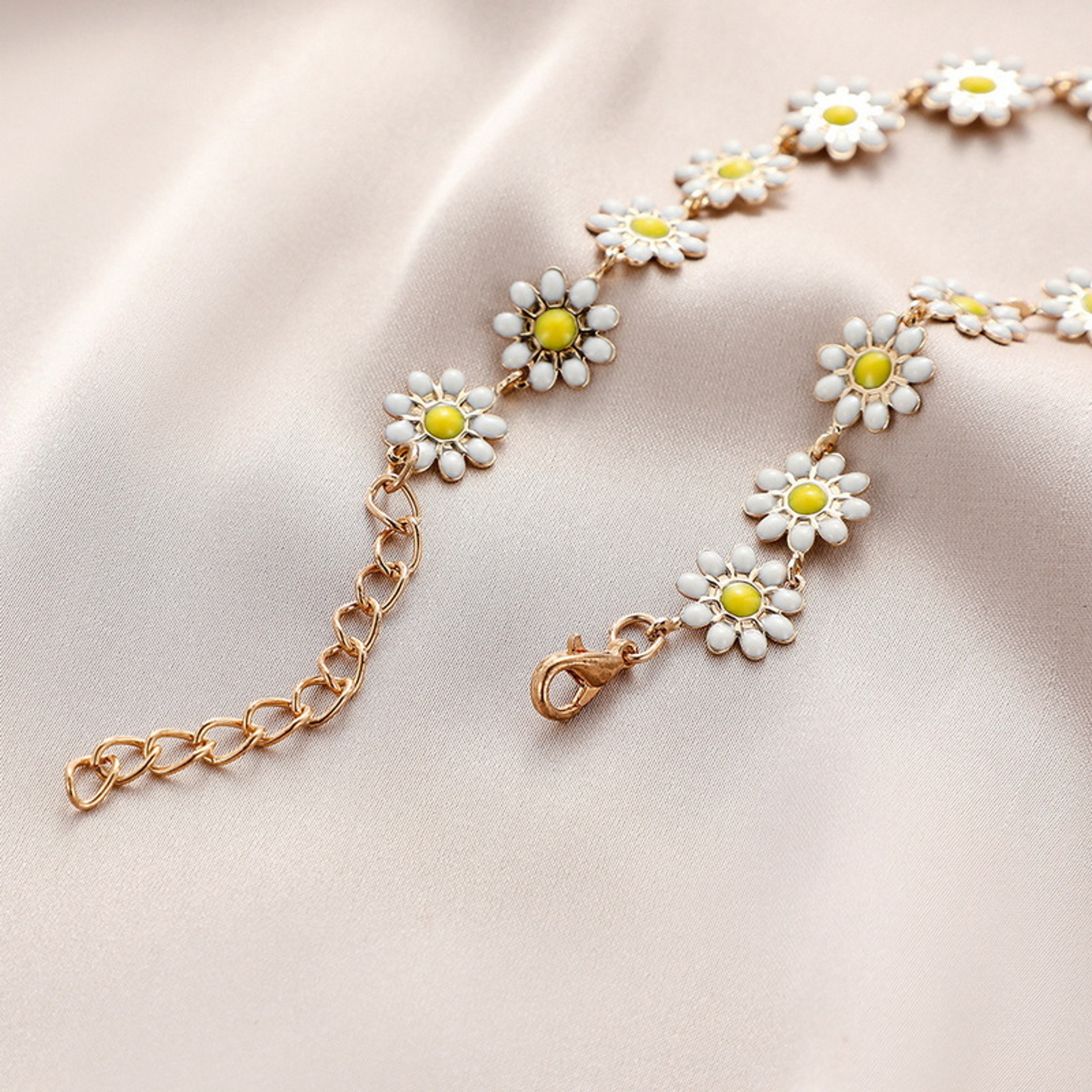 Daisy Flower Enamel Bracelet For Women Bohemian Floral Jewelry Stackable Charm Gift 5