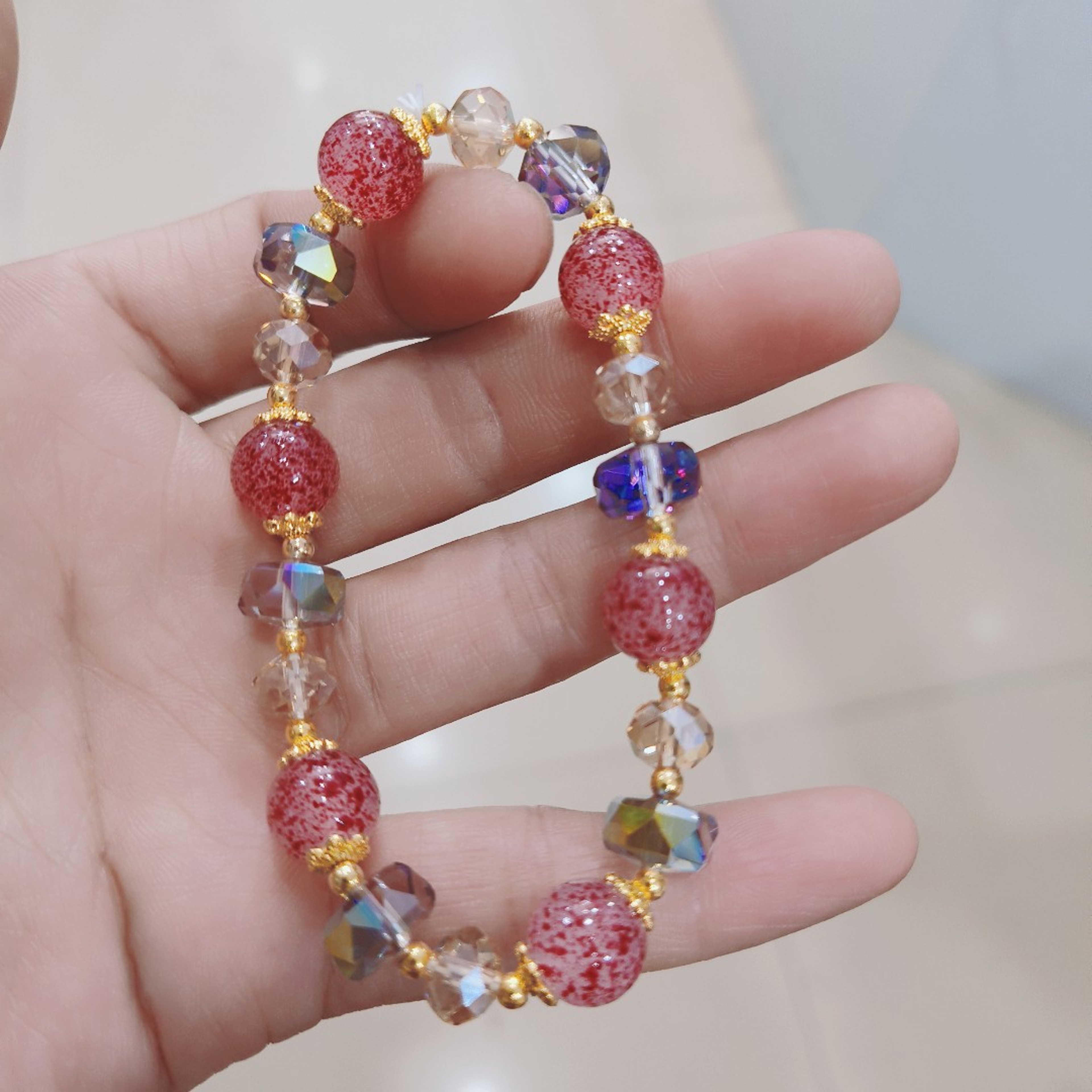 Natural Strawberry Crystal Bracelet For Women Pink Beaded Elastic Jewelry Gift 2