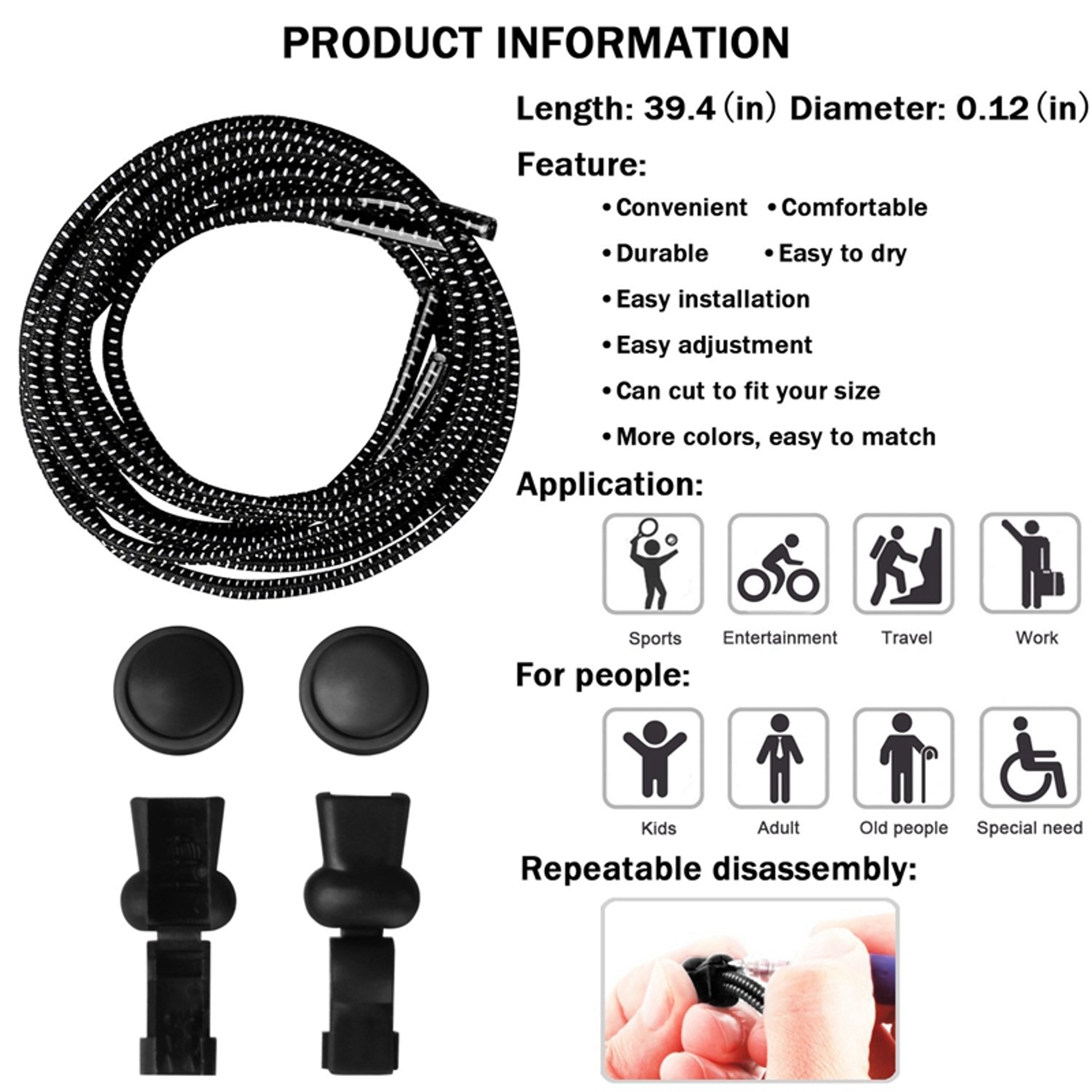 Quick Lock Elastic No Tie Shoelaces for Sneakers and Everyday Shoes – view 2