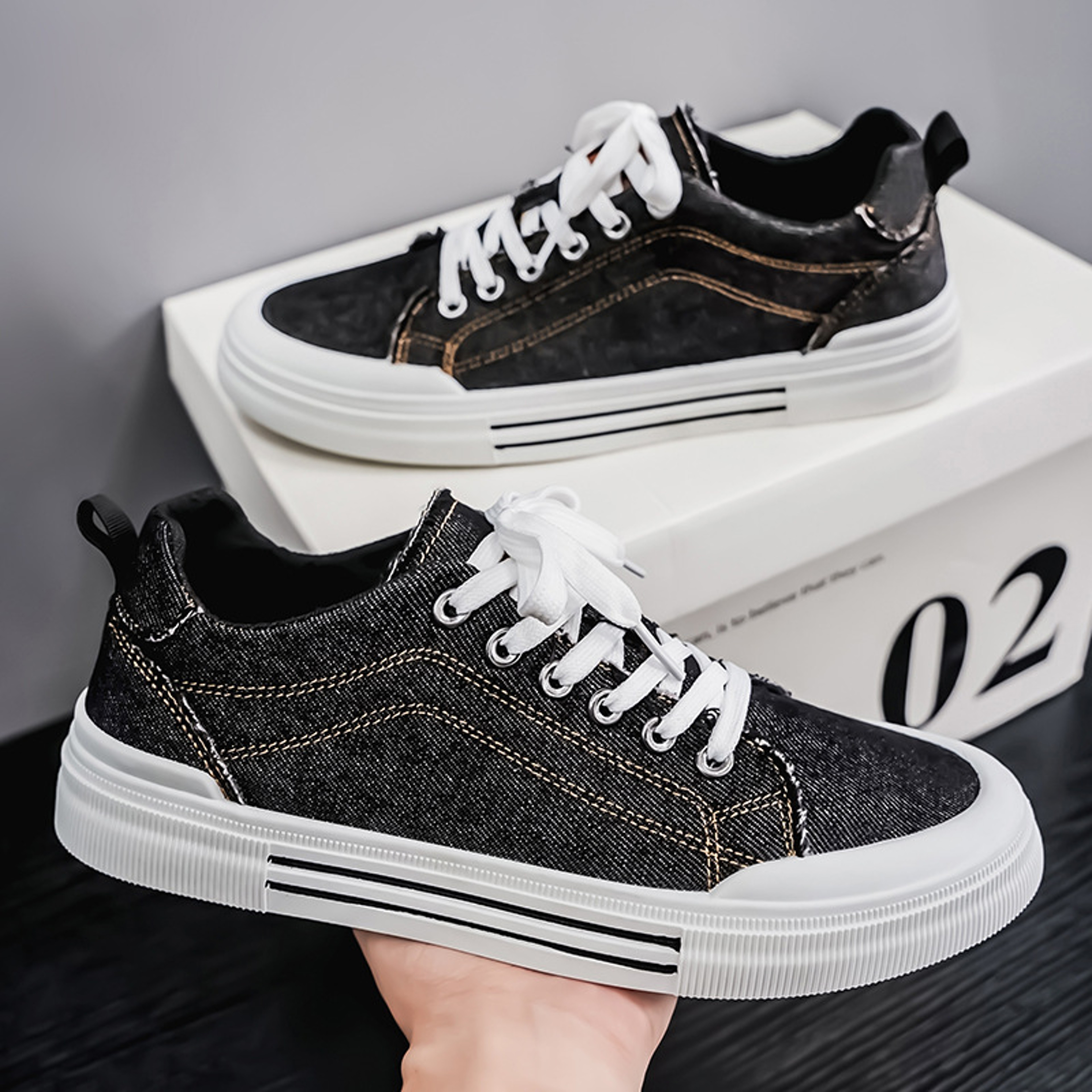 Mens Denim Streetwear Sneakers Lace Up Canvas Hip Hop Casual Trainers 5