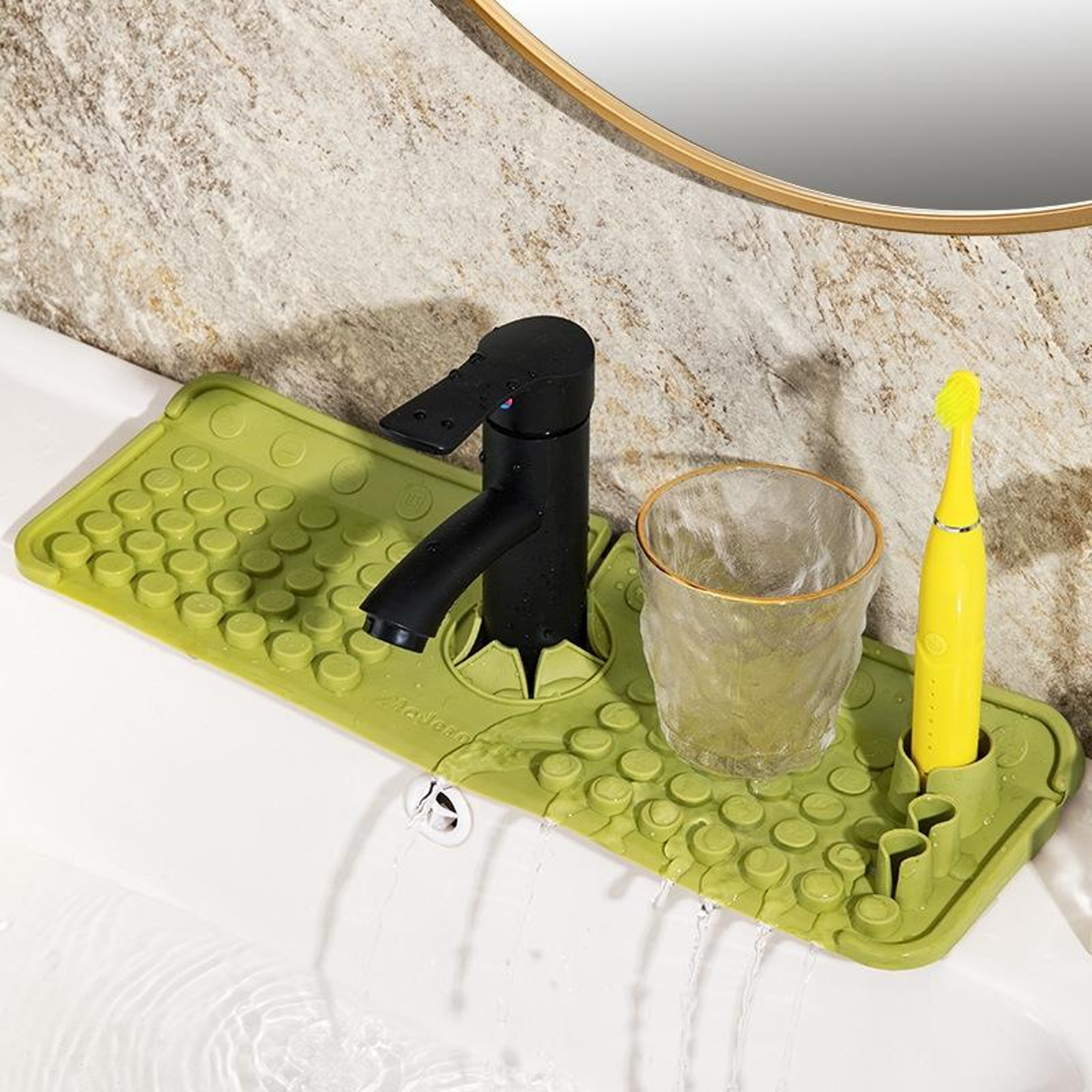 Silicone Faucet Drain Mat With Splash Guard And Sink Organizer For Dry Clean Countertops 0