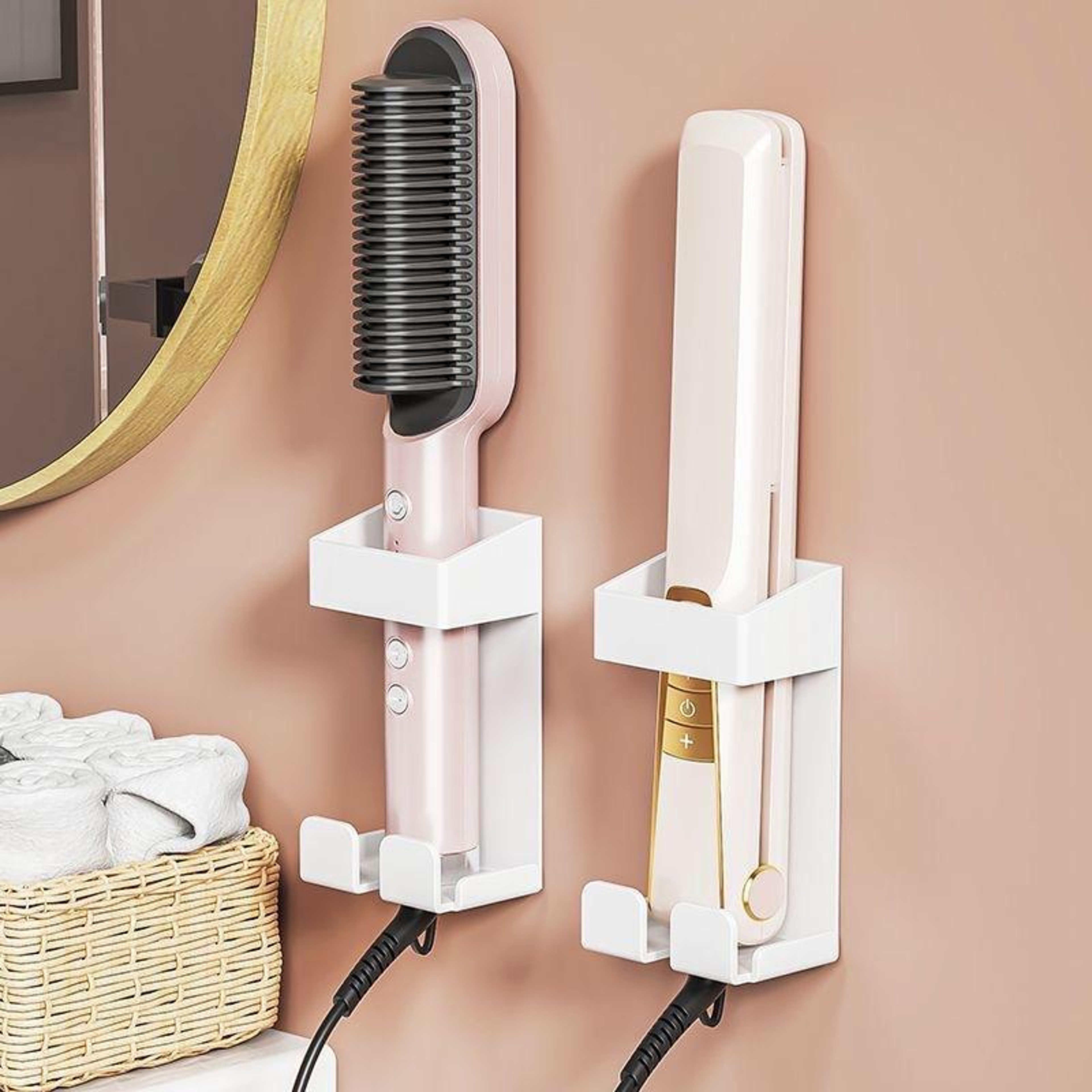 304 Stainless Steel Curling Iron Holder Wall Mount No Drill Heat Resistant Organizer With Cord Stor 0
