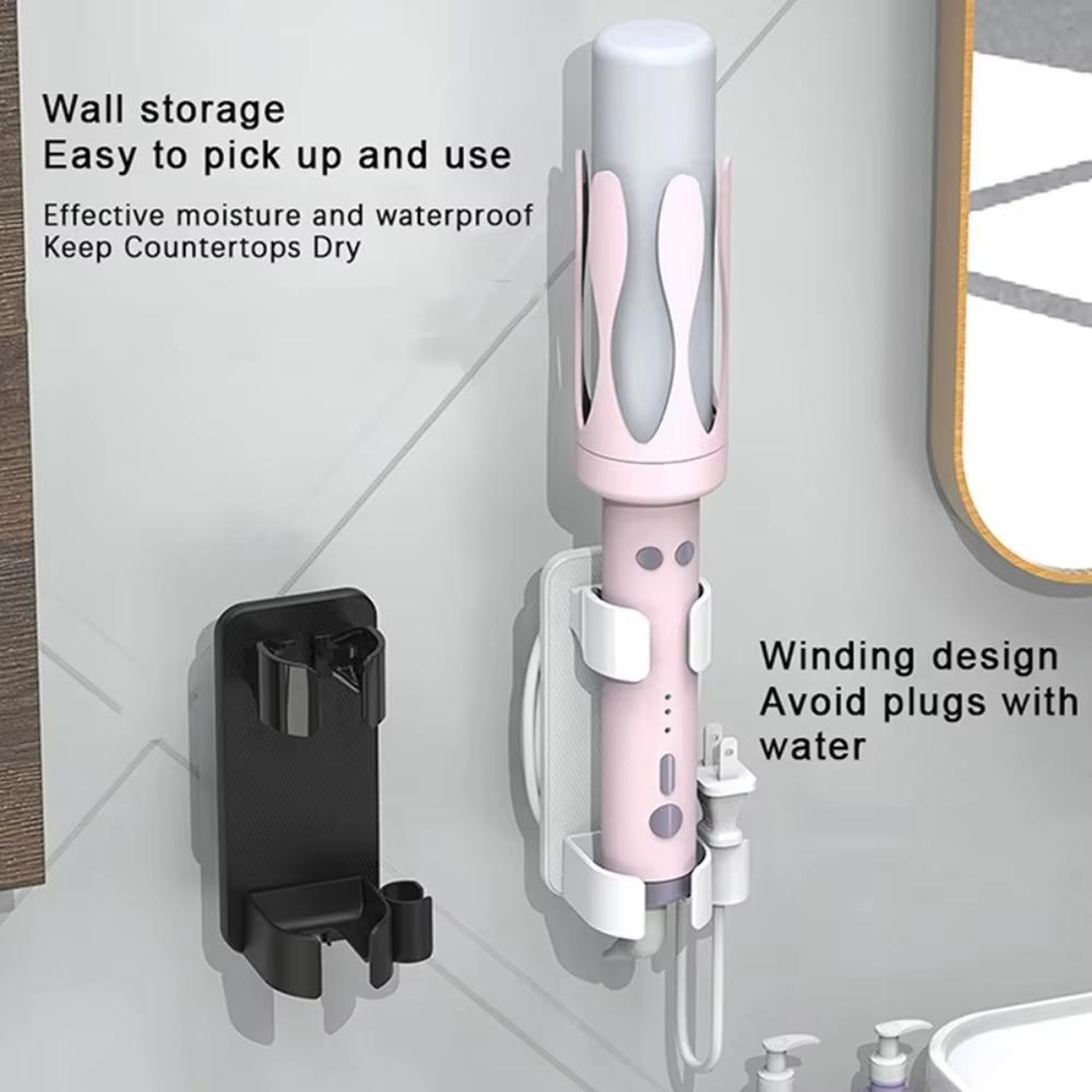 Wall Mounted Curling Iron Holder With Cord Organizer And Adjustable Clamp 2