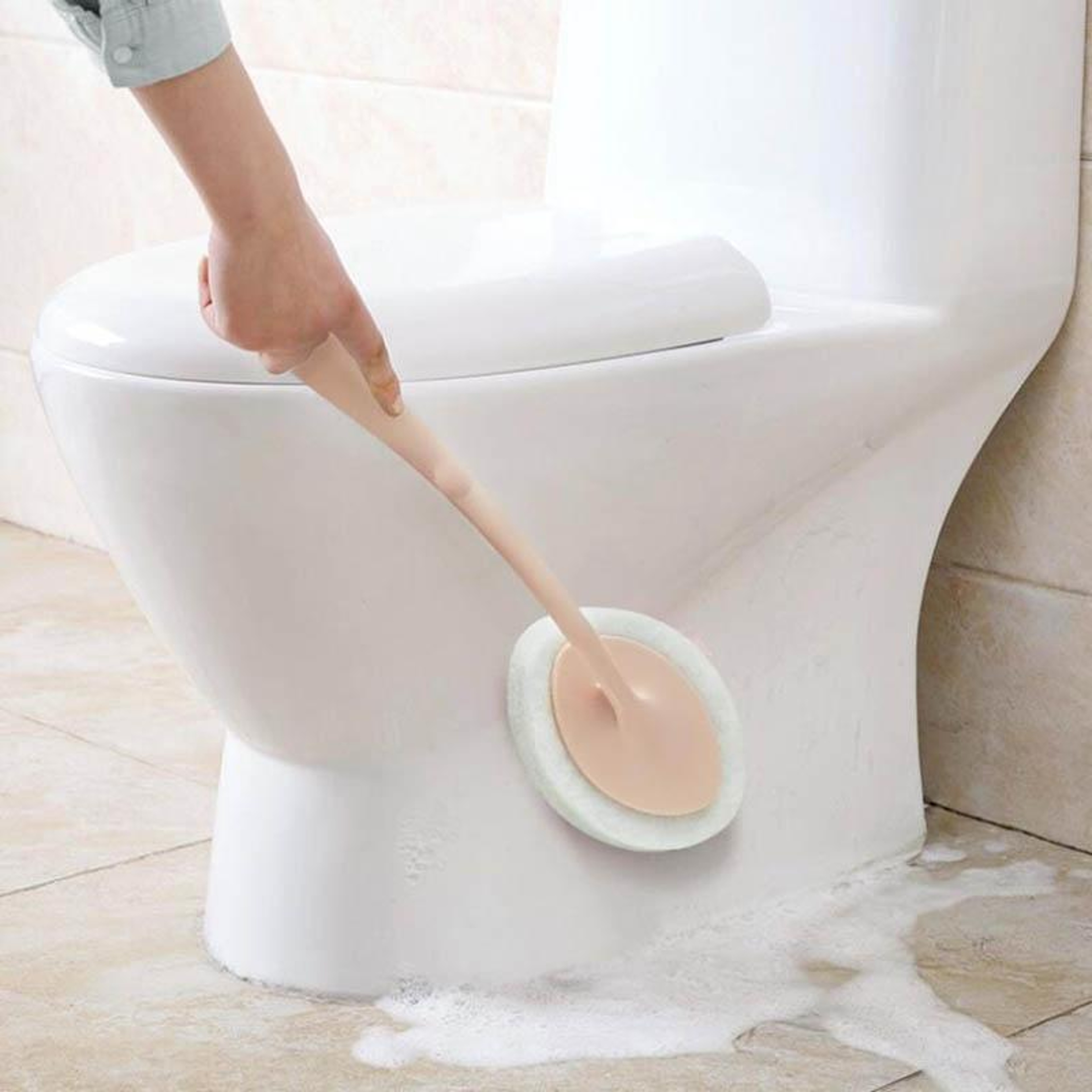 Long Handle Bathroom Cleaning Brush With Replaceable Sponge Head Floor Tile Scrubber 2