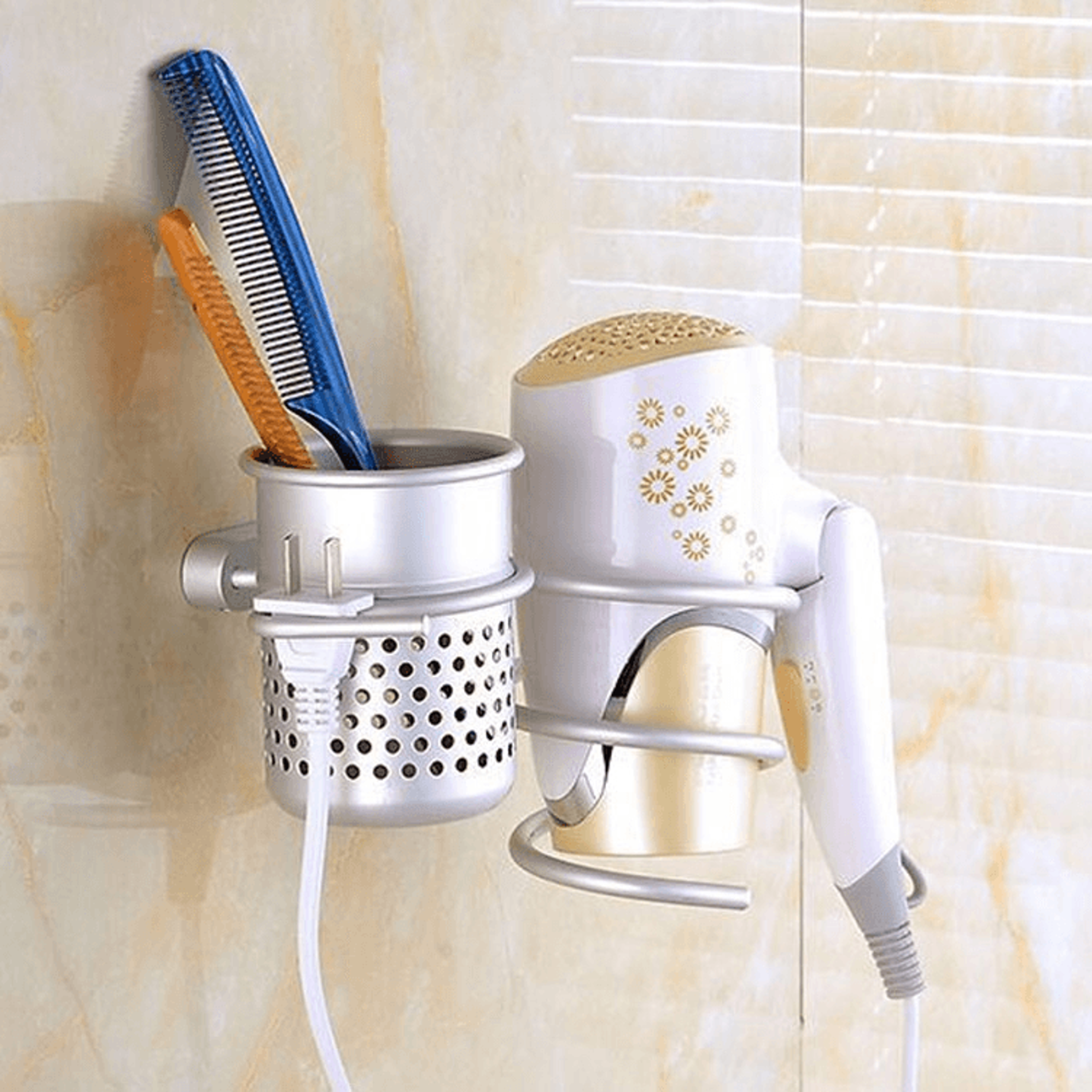 Wall Mount Hair Dryer Holder Spiral Rack Bathroom Organizer 5