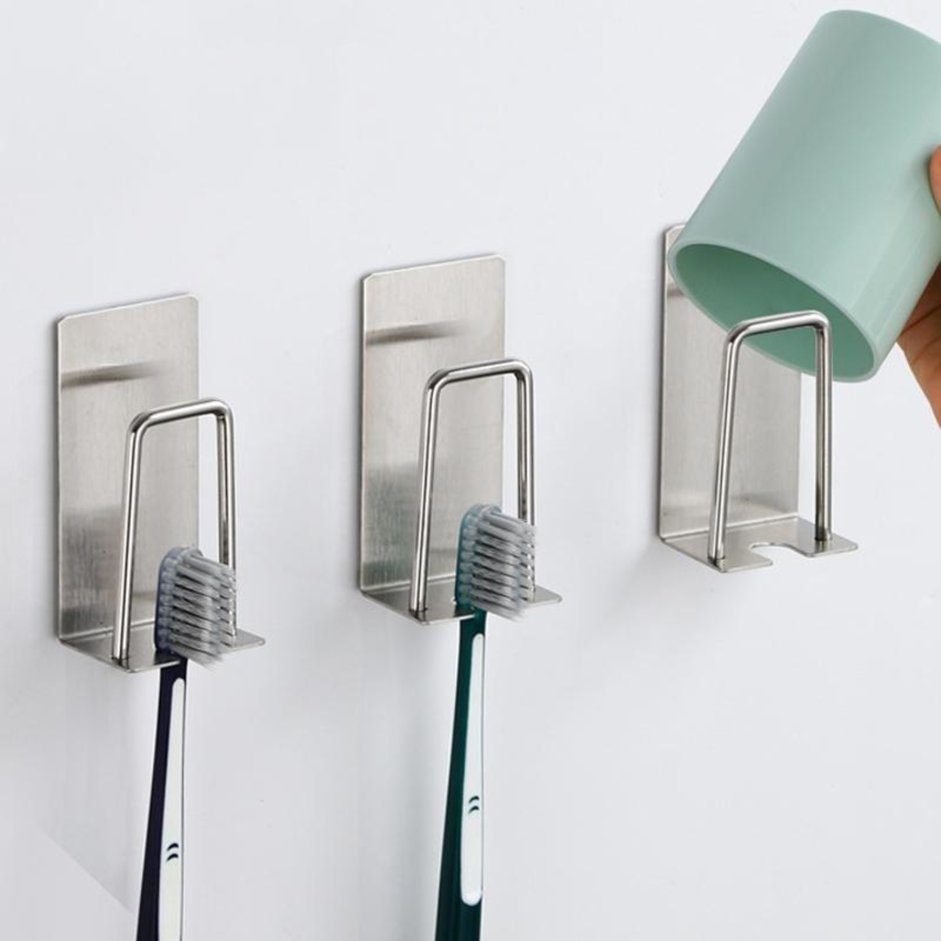 Stainless Steel Sponge Holder Set No Drill Wall Mounted Toothbrush Organizer 0