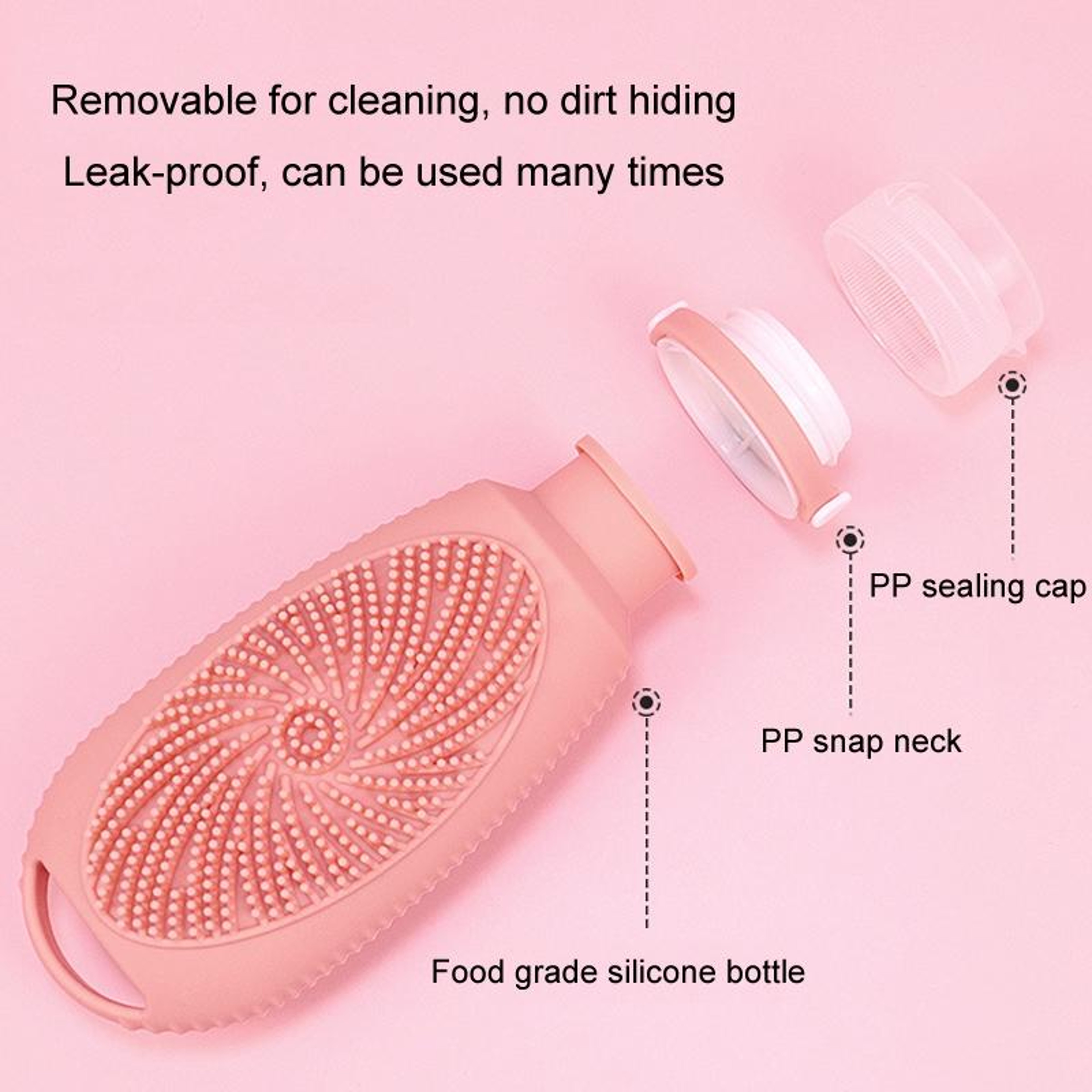 2 In 1 Silicone Shower Brush Dispenser Bottle Portable Travel Shampoo  Body Wash Container 5