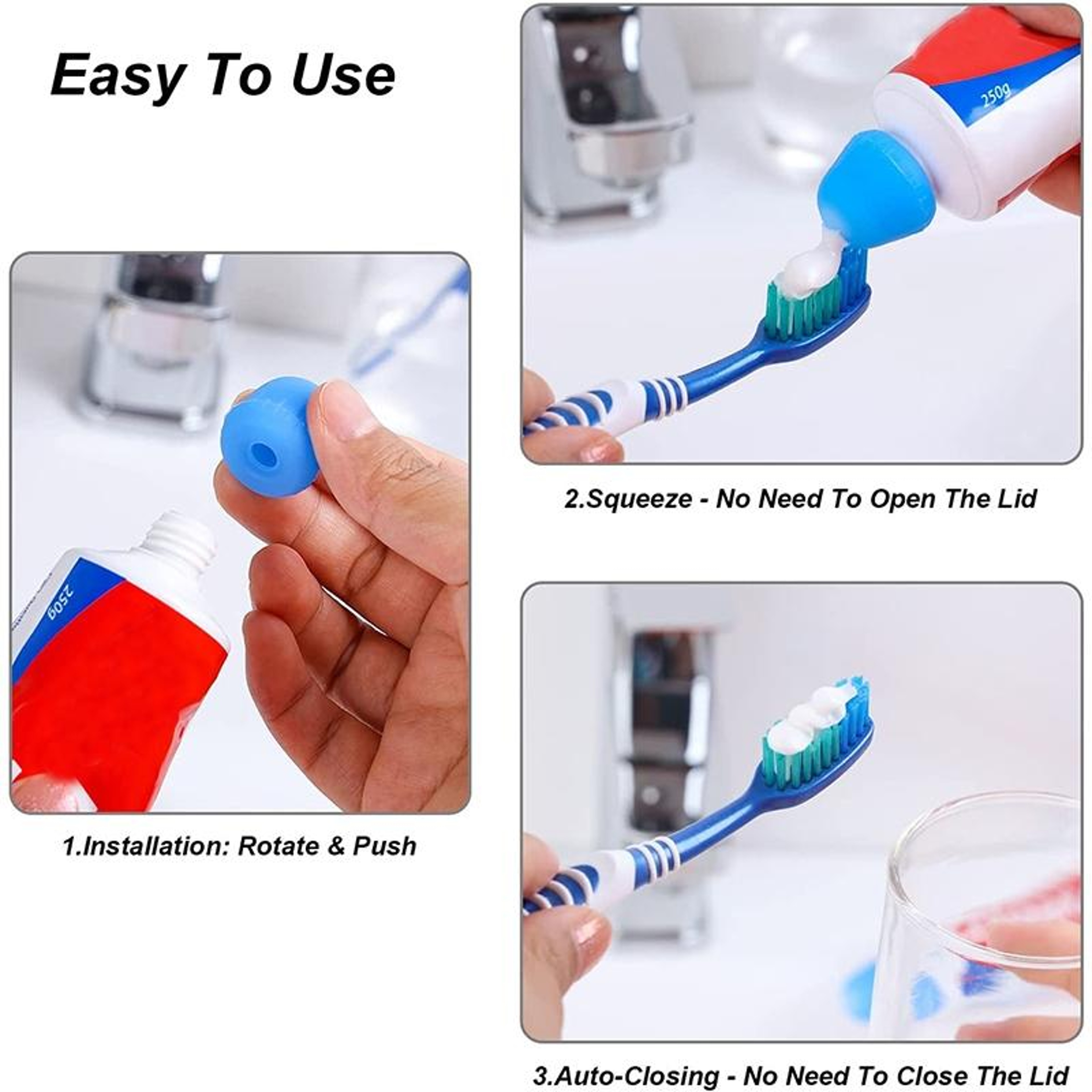 Self Sealing Silicone Toothpaste Cap Set For Easy Squeeze And No Waste 3