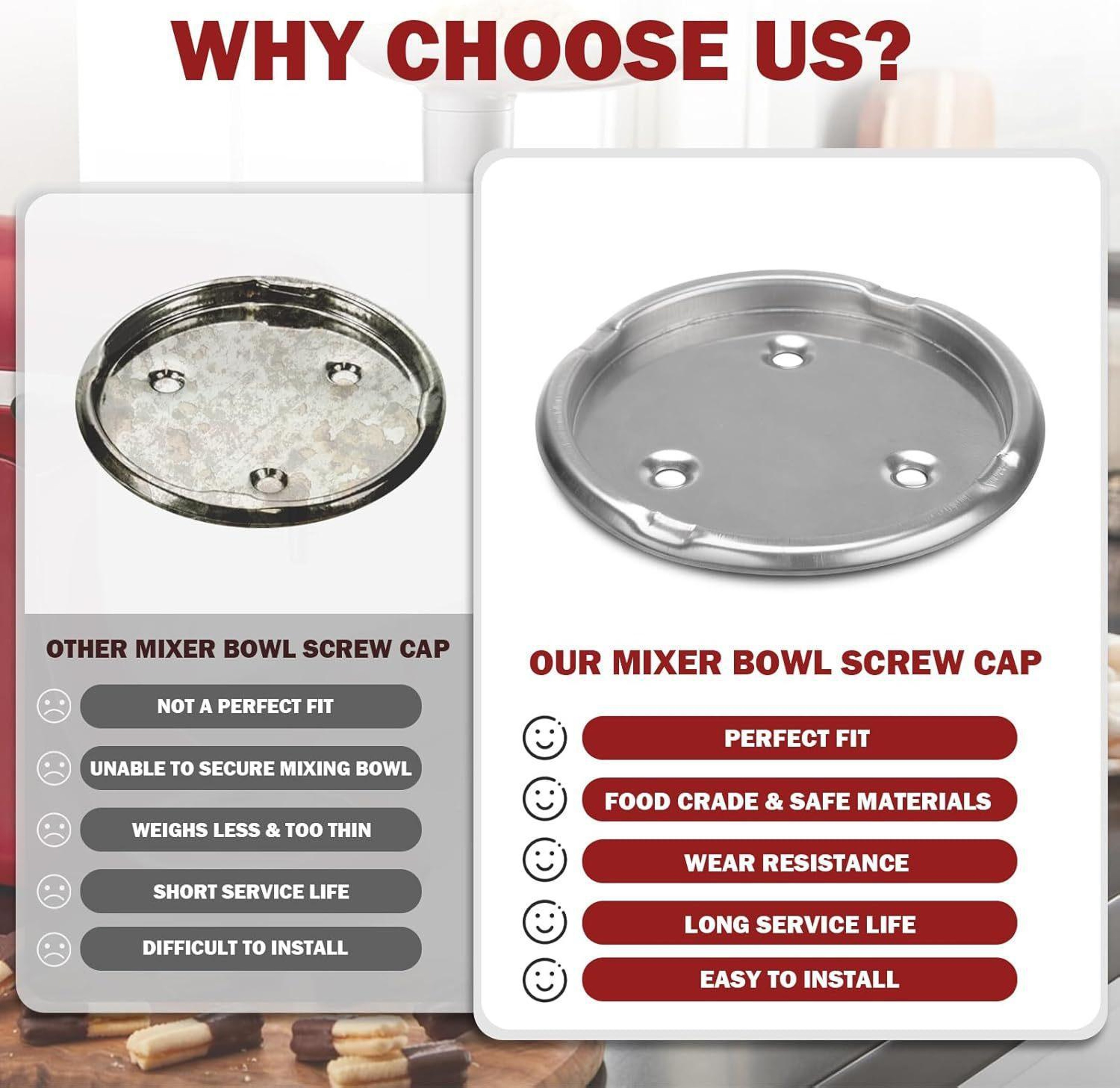 Mixer Bowl Screw Cap Replacement Stainless Steel For KitchenAid Whirlpool Kenmore Mixers 3