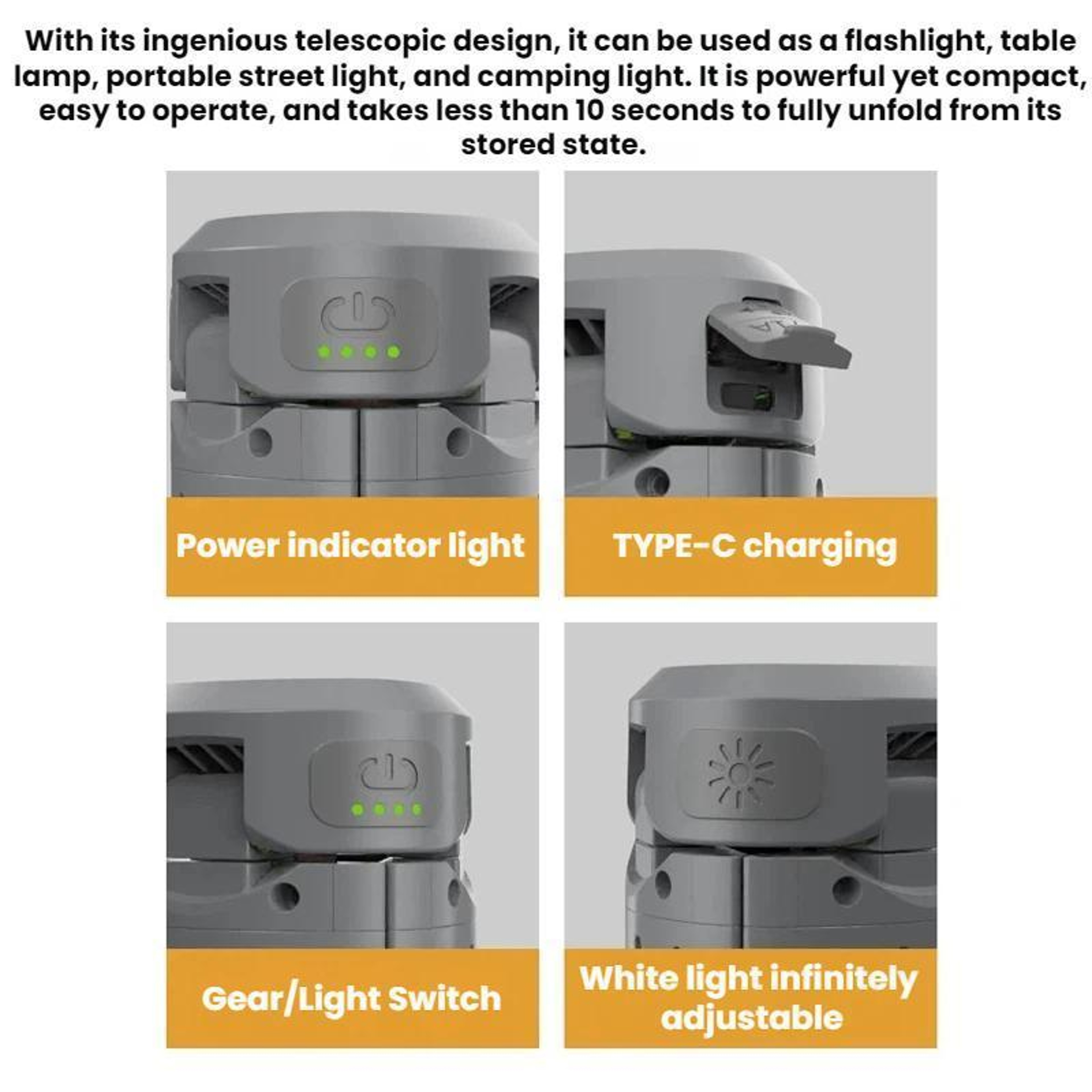 720 Rotating LED Camping Lantern With Foldable Tripod Light  USB Rechargeable Power Bank 2