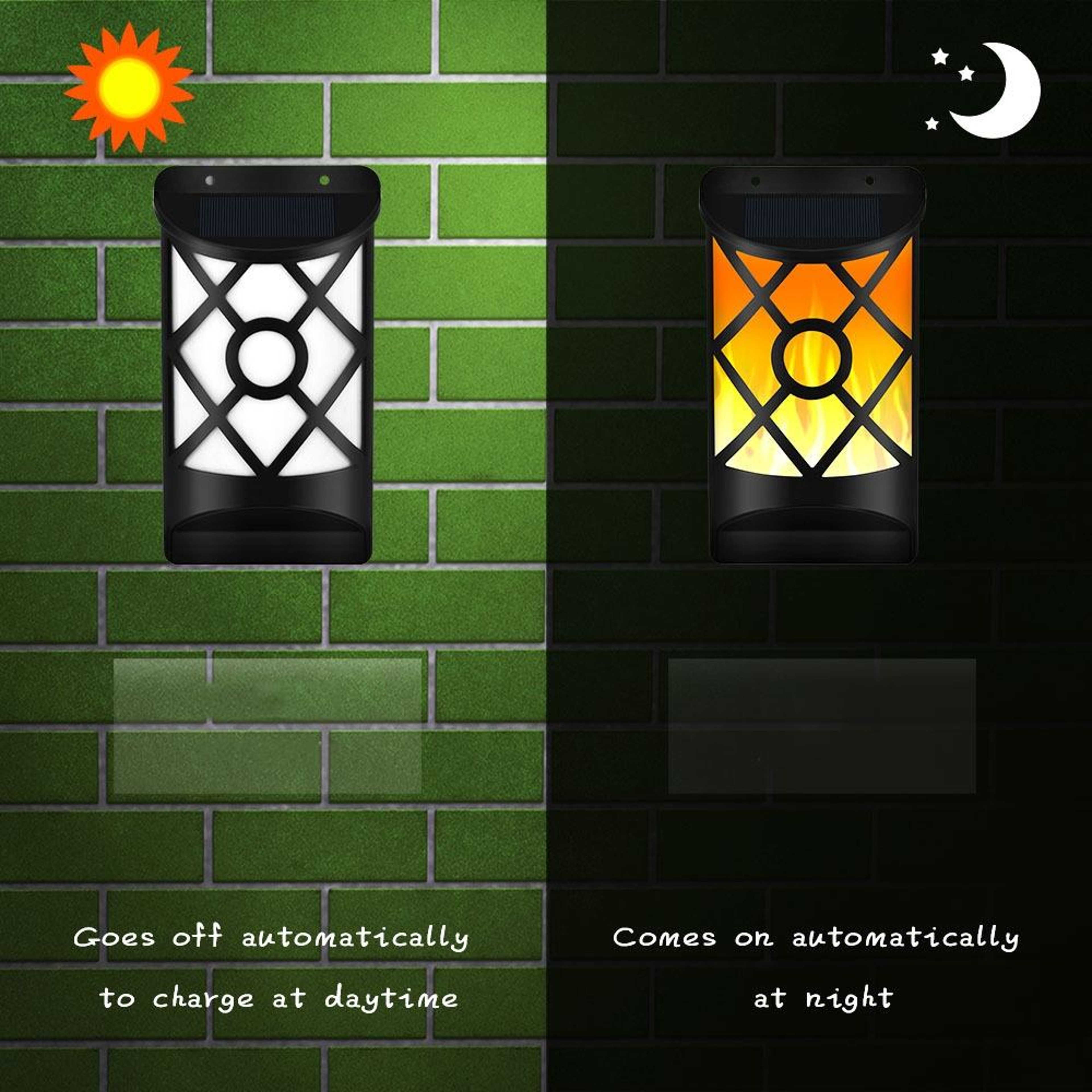 Solar Flame Motion Sensor Wall Light With 66 LEDs For Garden Patio  Outdoor Security 3