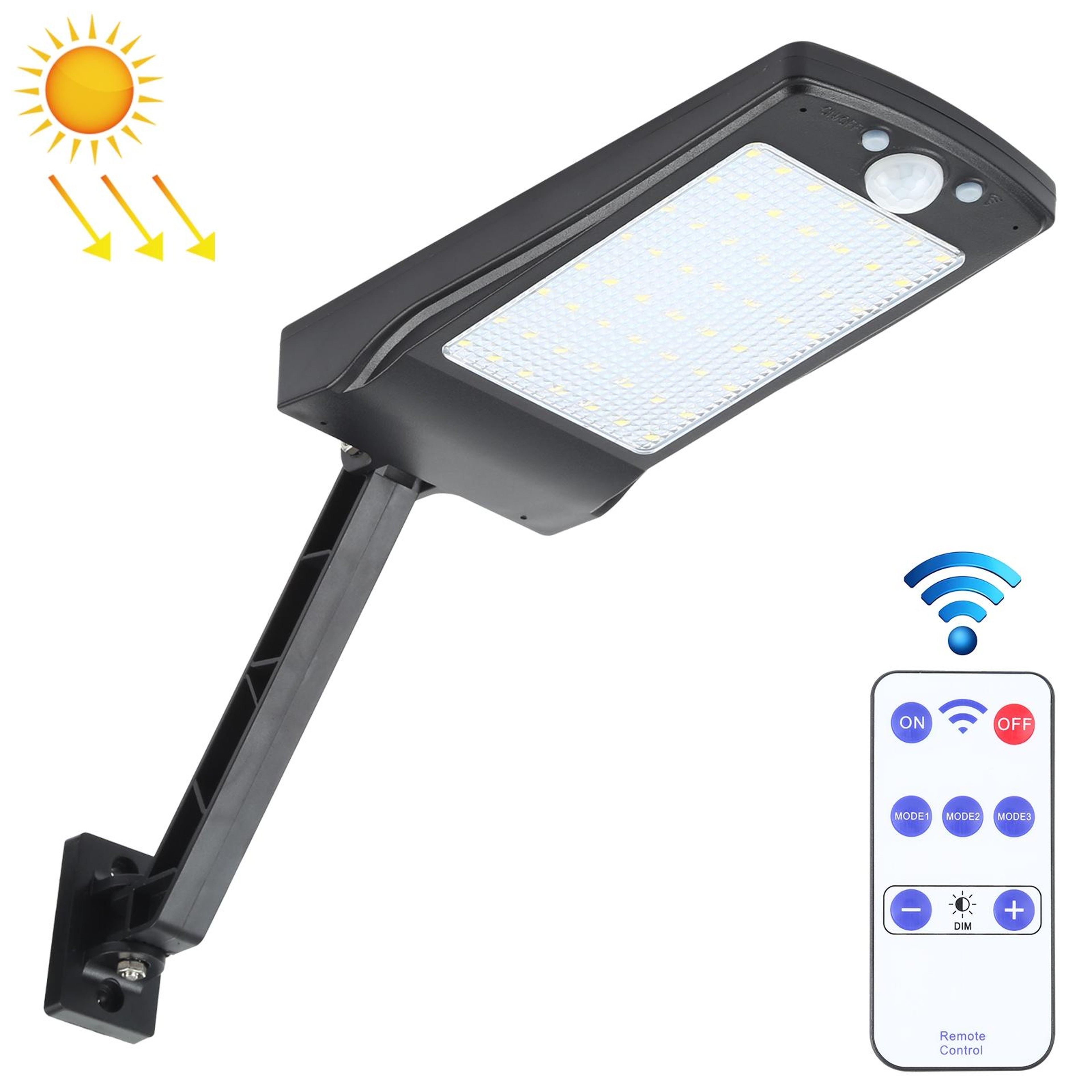 Remote Control Solar Wall Light With Motion Sensor  IP65 Waterproof 56 LED Security Lamp 0