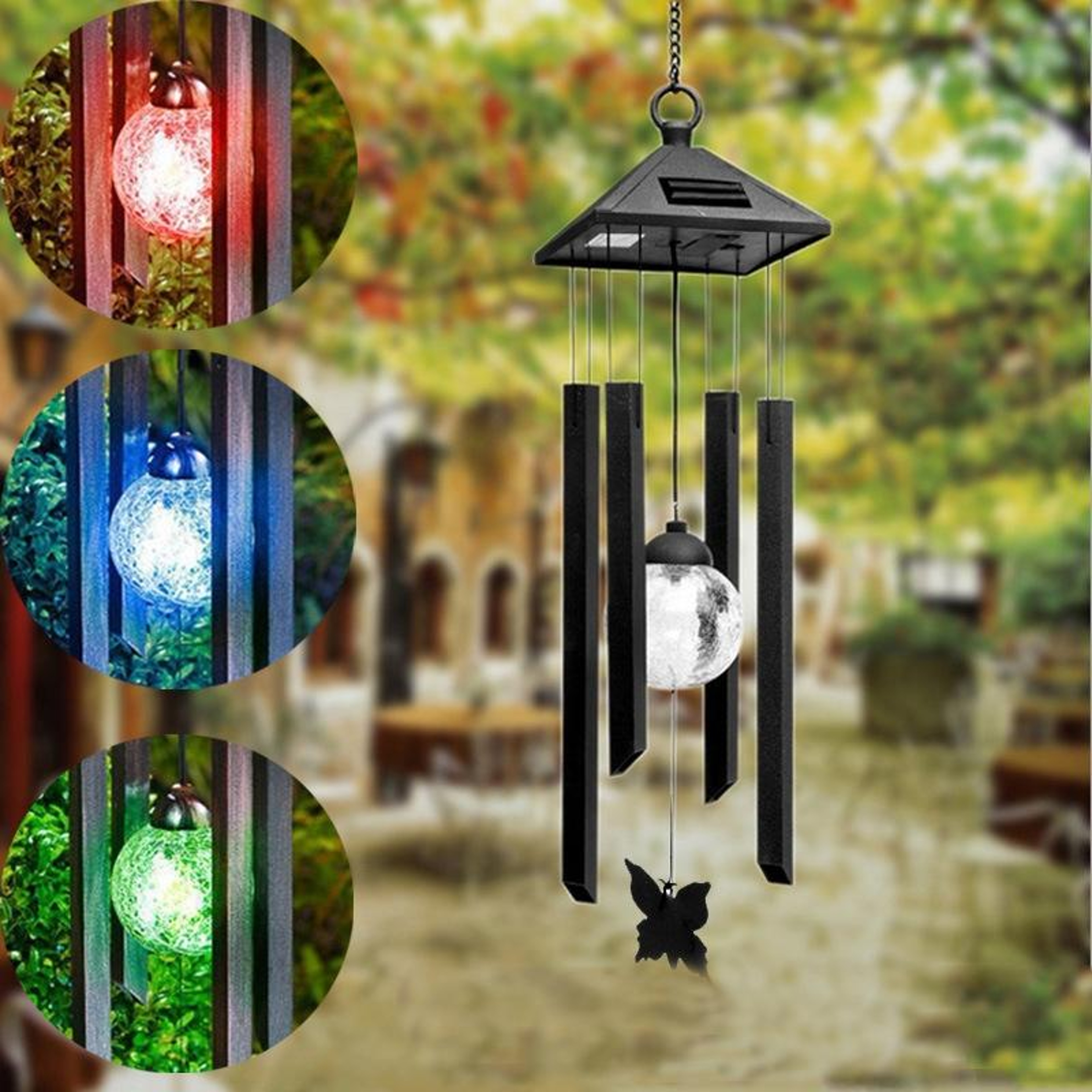 Solar Wind Ring Garden Light Waterproof Hanging LED Lantern 0