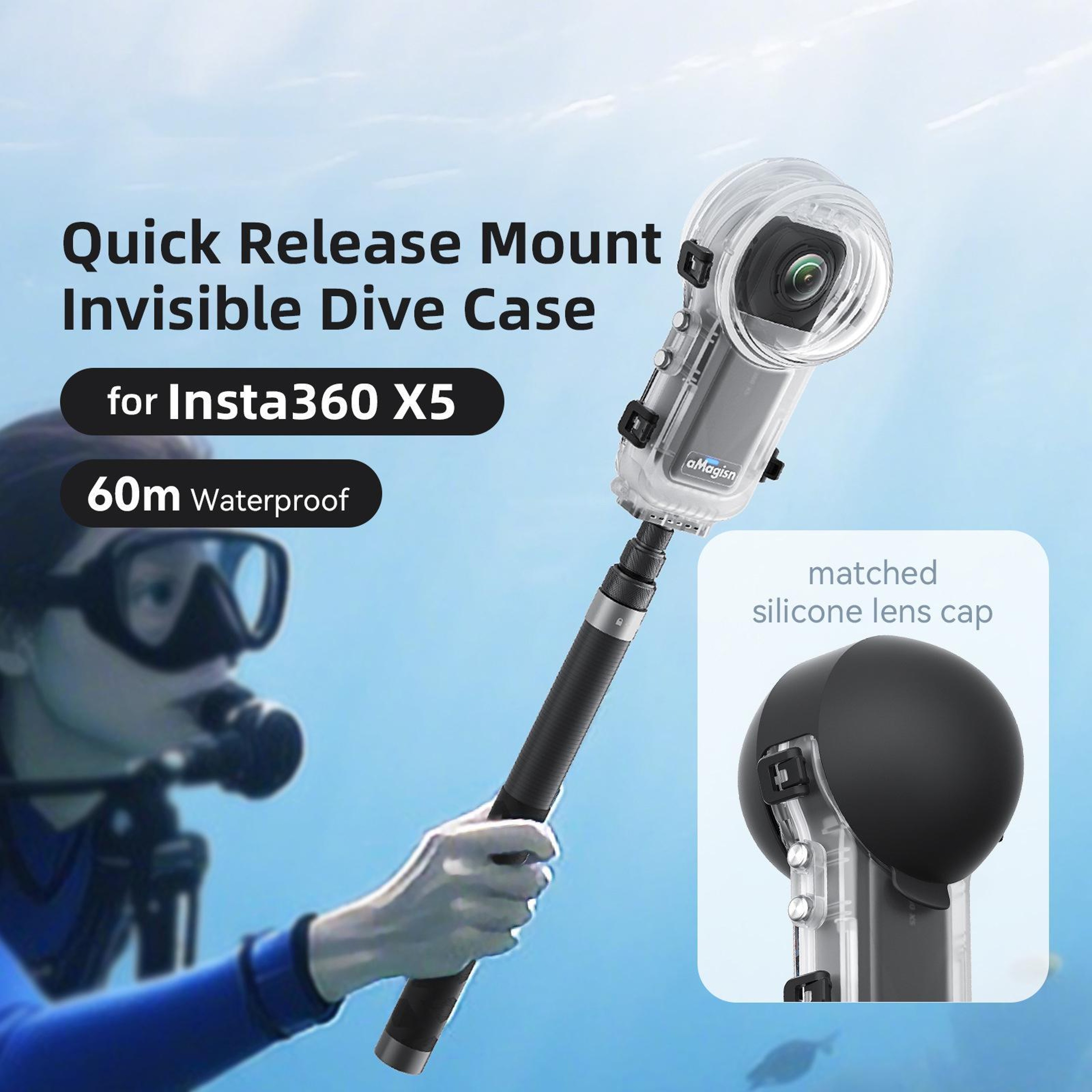 Insta360 X5 60M Waterproof Diving Case with Invisible Selfie Stick Support – view 5