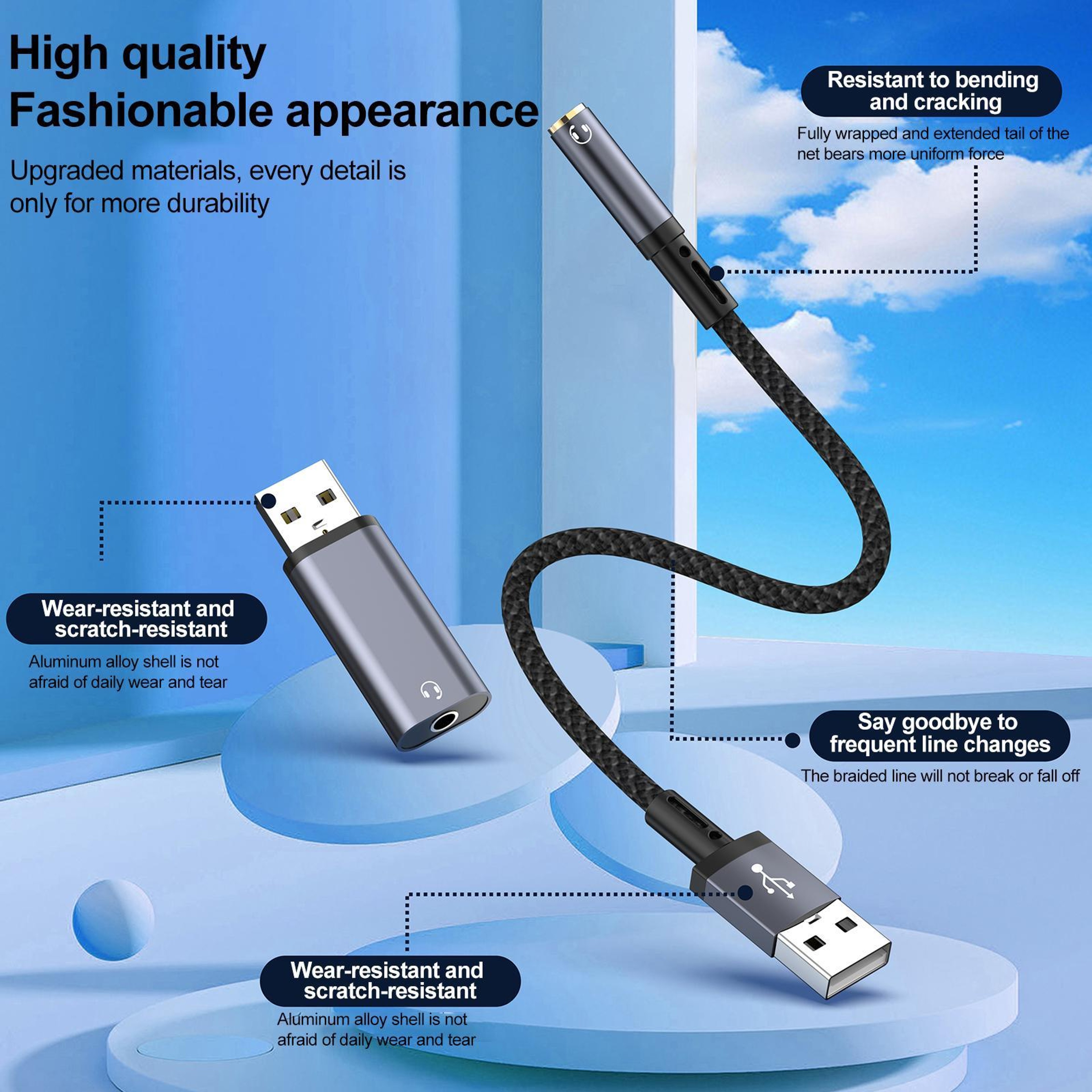 Premium USB to 3.5mm Audio Adapter Cable Plug & Play – view 7