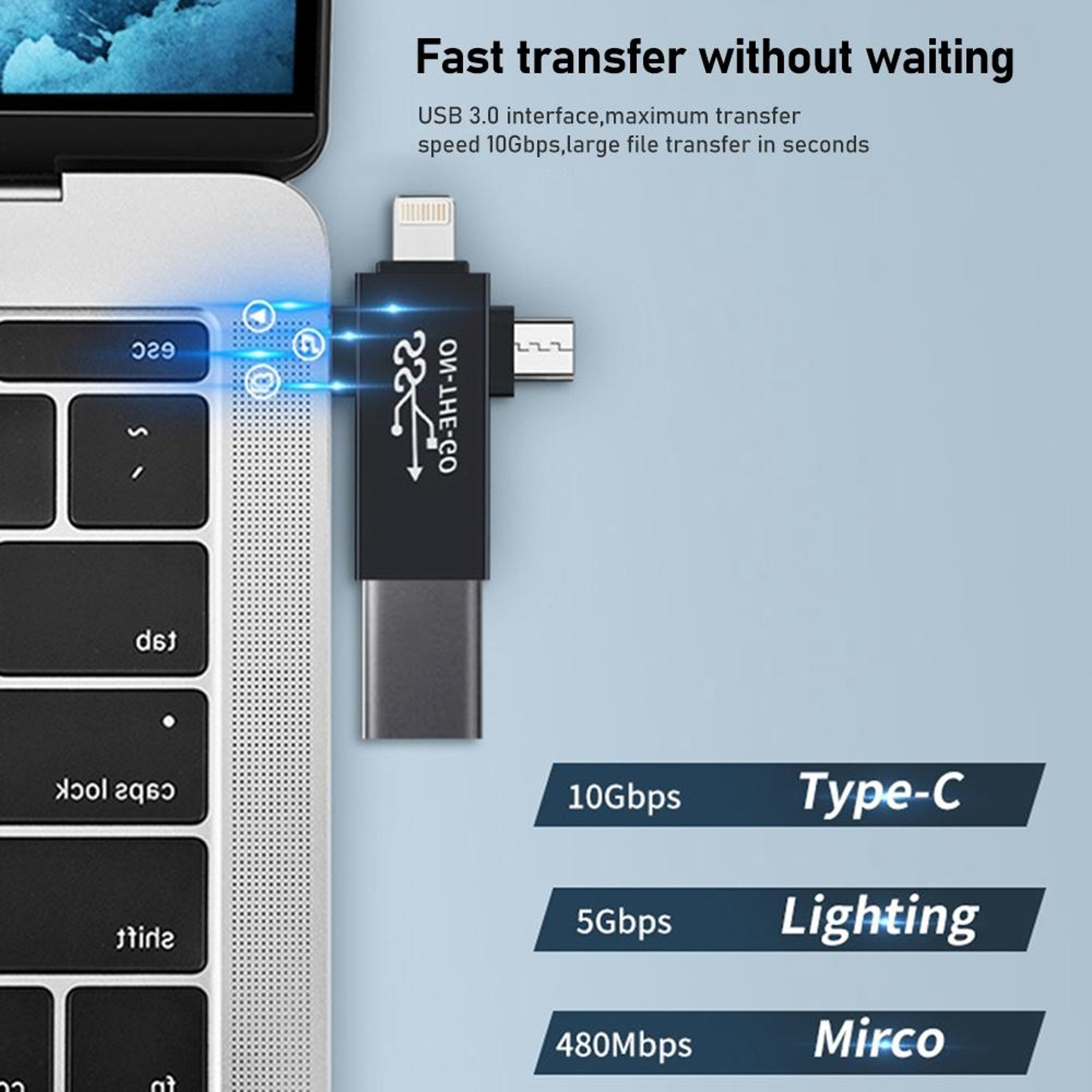 3 In 1 USB OTG Adapter For Lightning Micro USB  Type C Devices 6