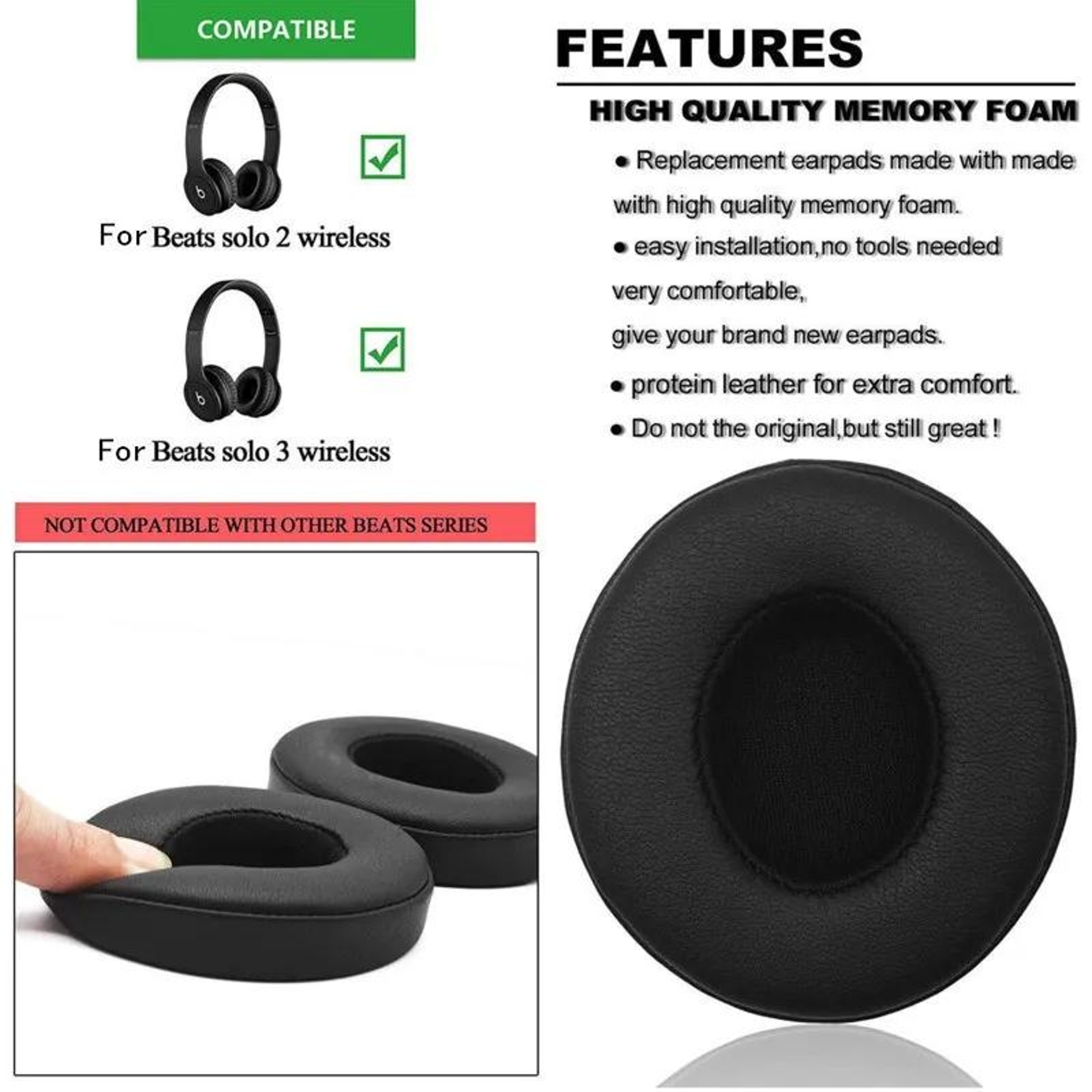 Replacement Ear Pads Cushions for Beats Solo 2 & 3 Wireless Headphones Soft Noise Isolating Earmuffs – view 5