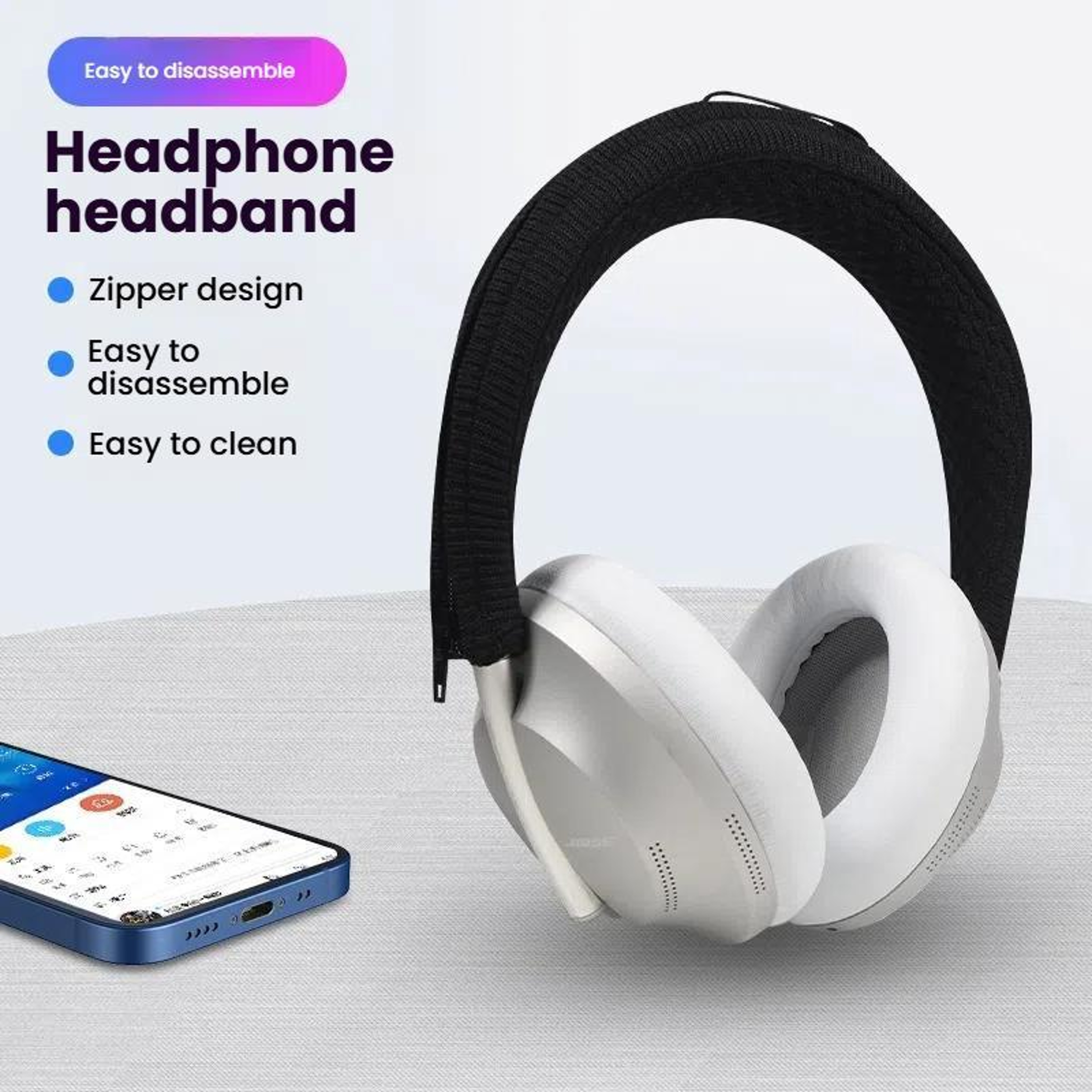 BOSE NC700 Headband Cover Soft Knitted Headphone Headband Protector With Zipper Design 4