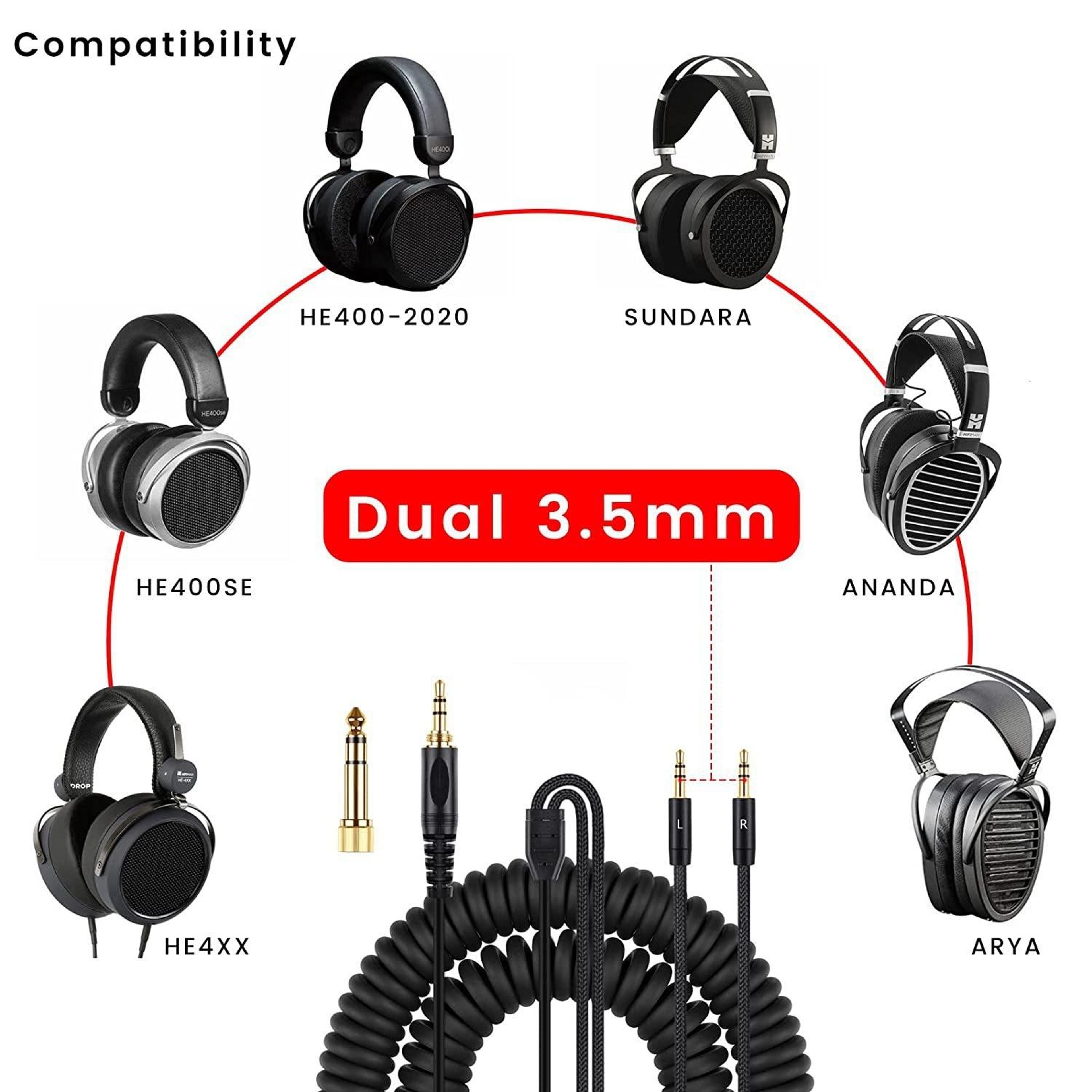 Denon Compatible Headphone Replacement Cable with Dual 3.5mm HiFi Spring Audio Connector – view 2