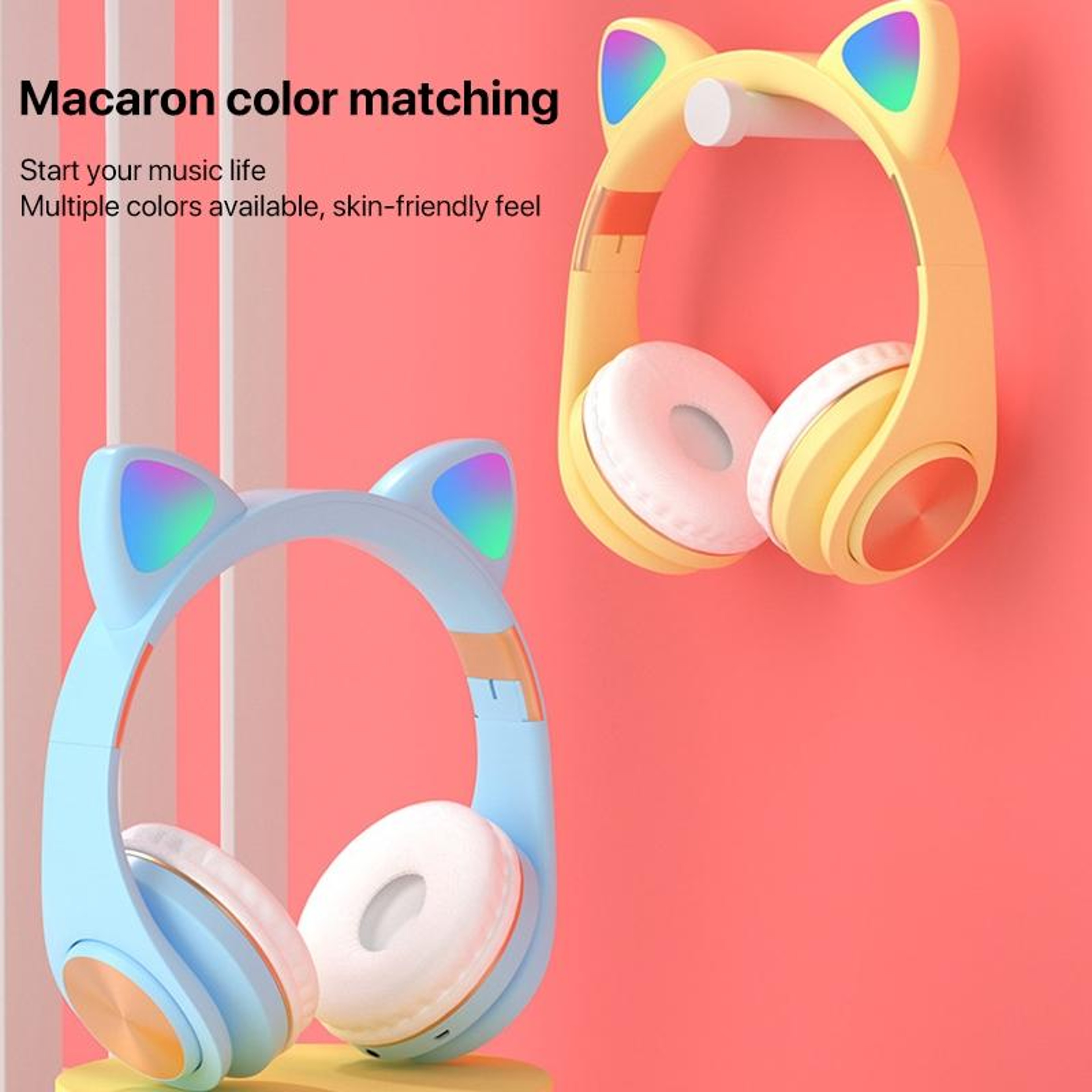 RGB Cat Ear Bluetooth Gaming Headset With Wireless Audio  LED Light For Kids Teens  Gamers 3