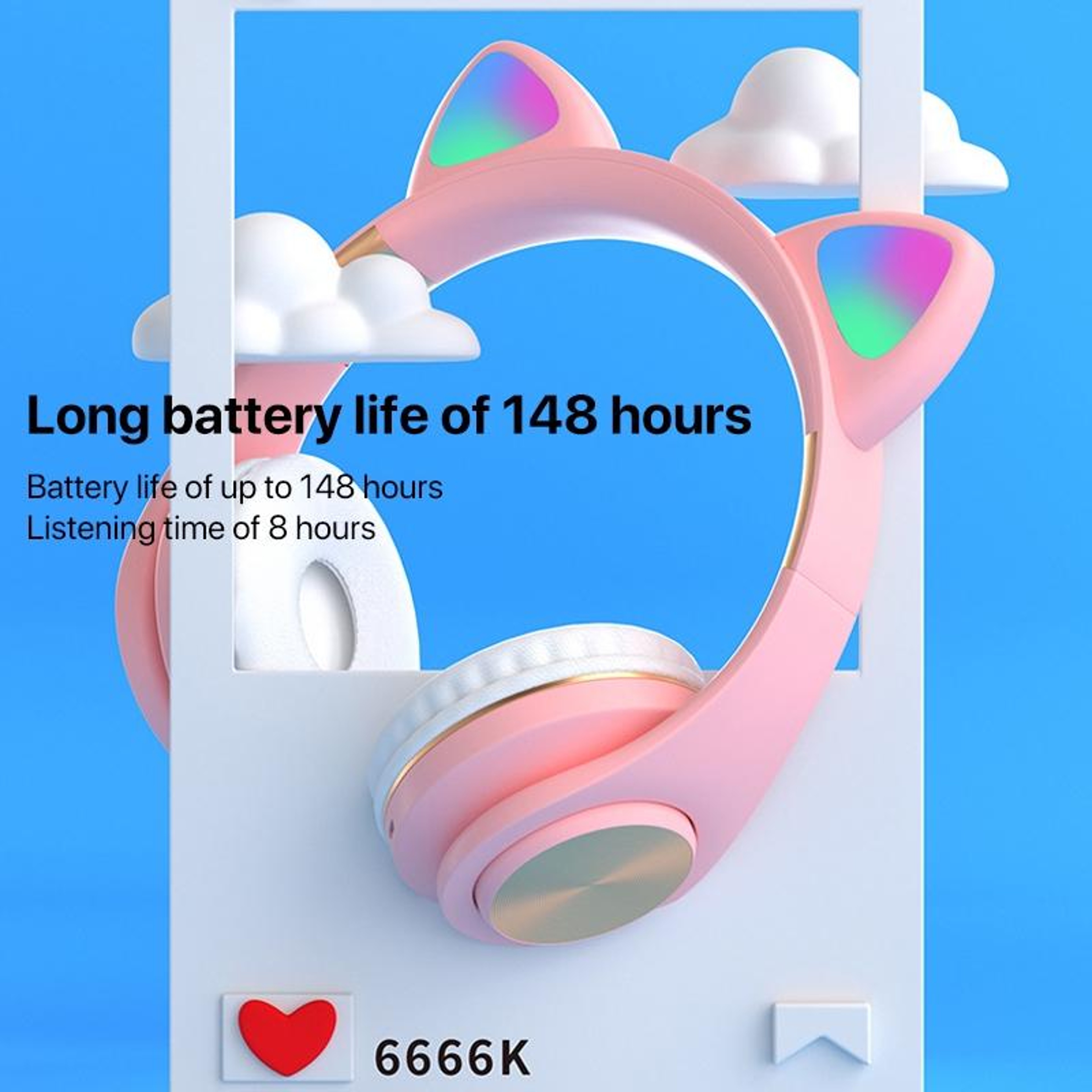 RGB Cat Ear Bluetooth Gaming Headset With Wireless Audio  LED Light For Kids Teens  Gamers 10