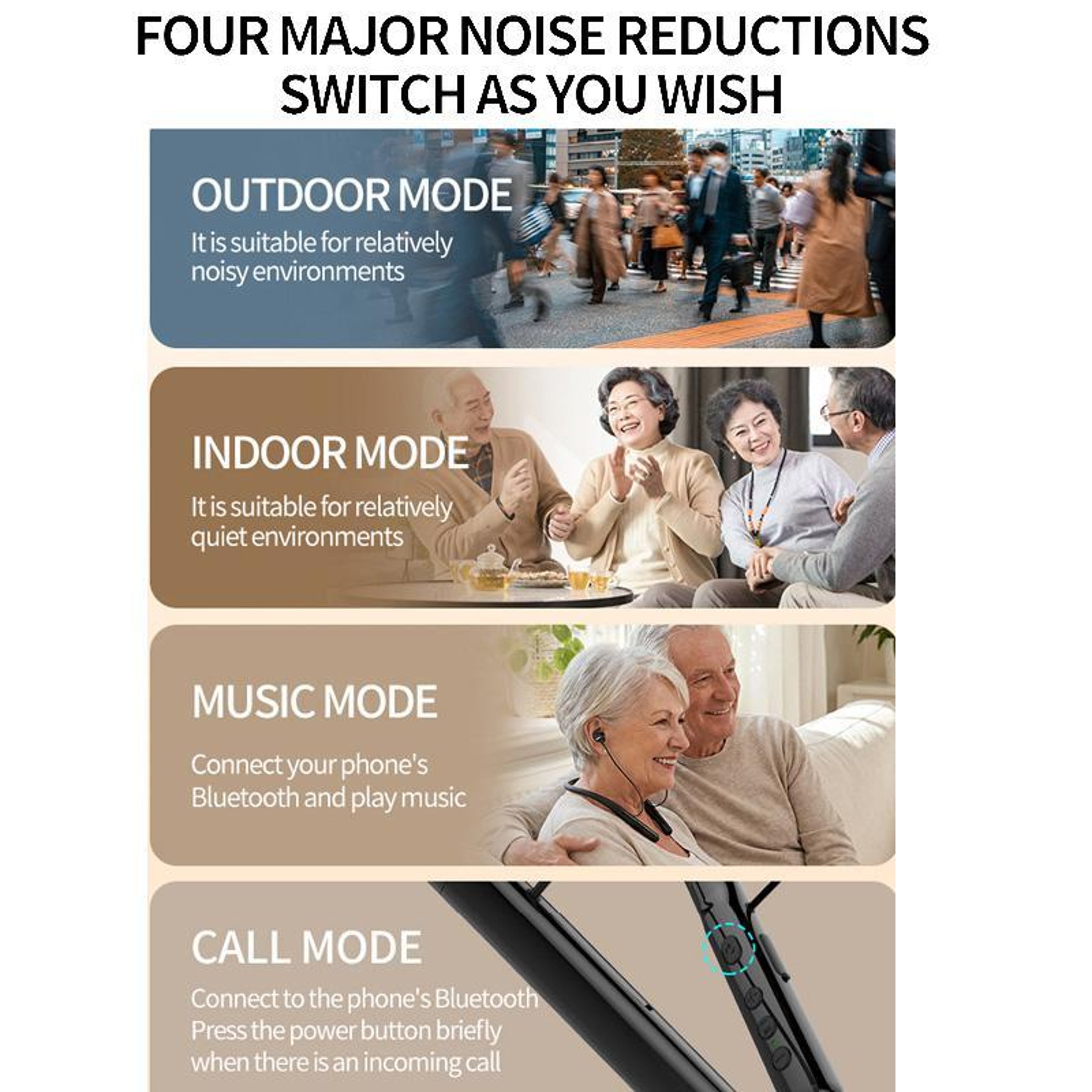 Smart 16 Channel Bluetooth Hearing Amplifier Headphones With Noise Reduction  Neckband Comfort 12
