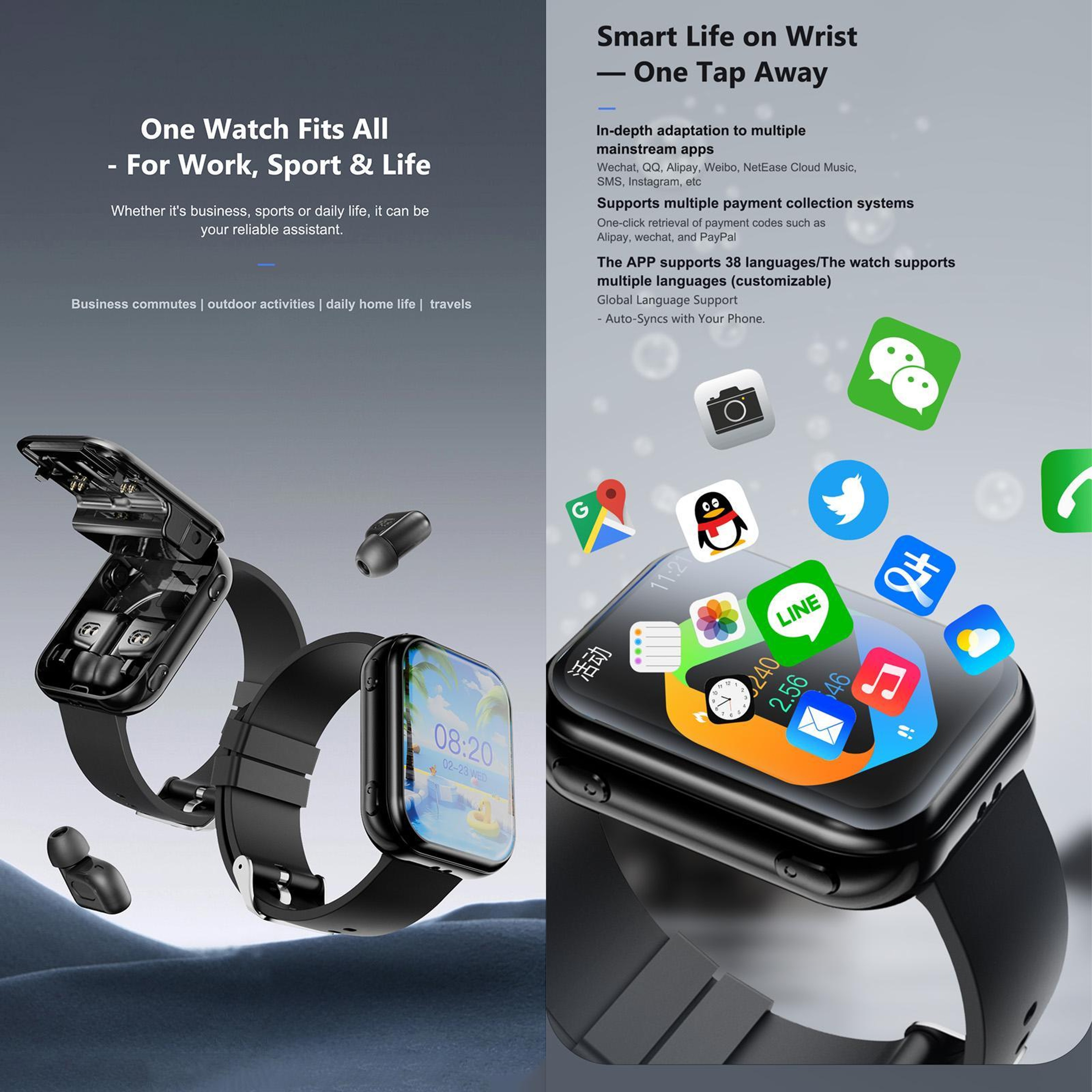 T1 Smartwatch With Wireless Earbuds Bluetooth Calling Fitness Tracker  Heart Rate Monitor 1
