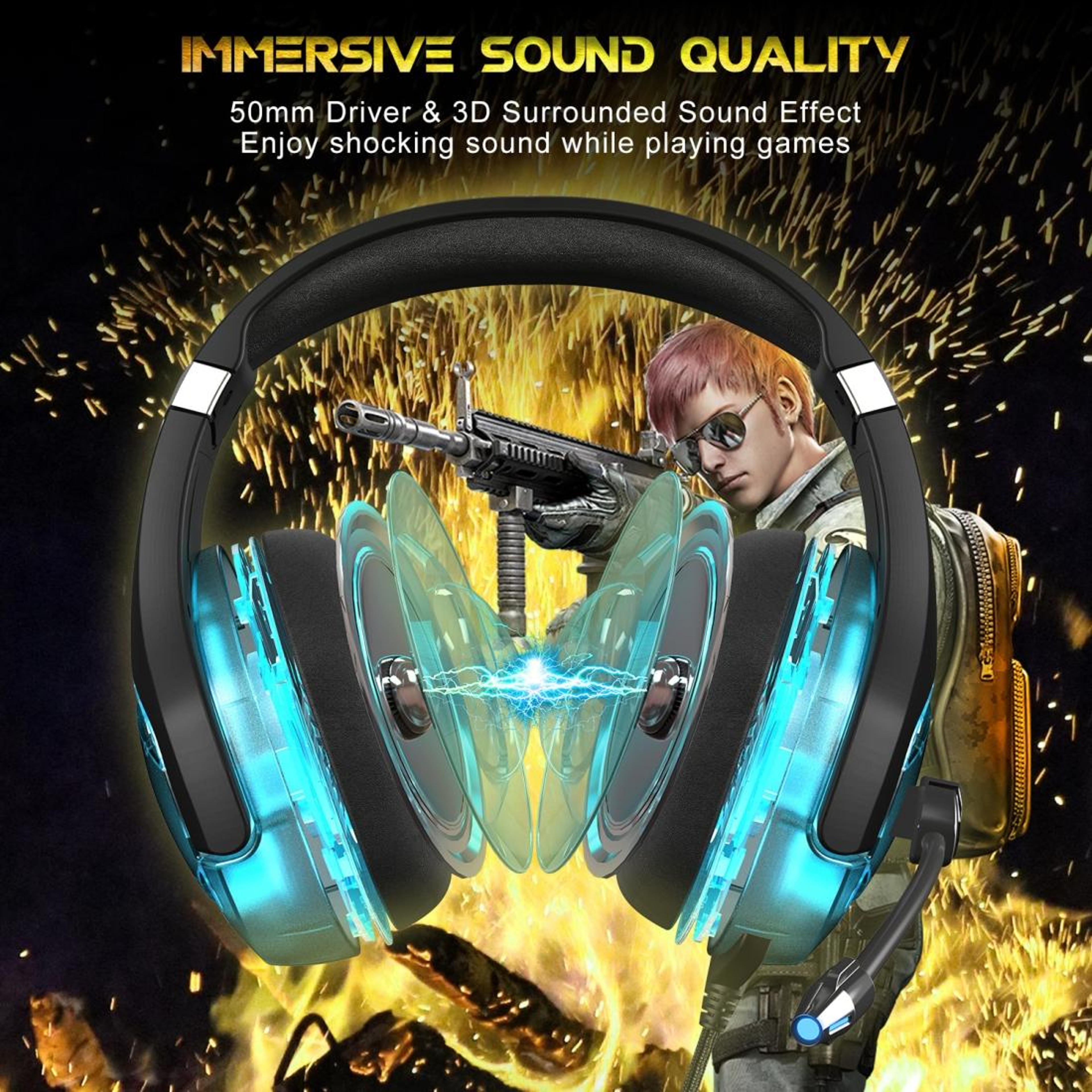 ONIKUMA K1 PRO Gaming Headset With Noise Cancelling Mic  LED Stereo Sound 3