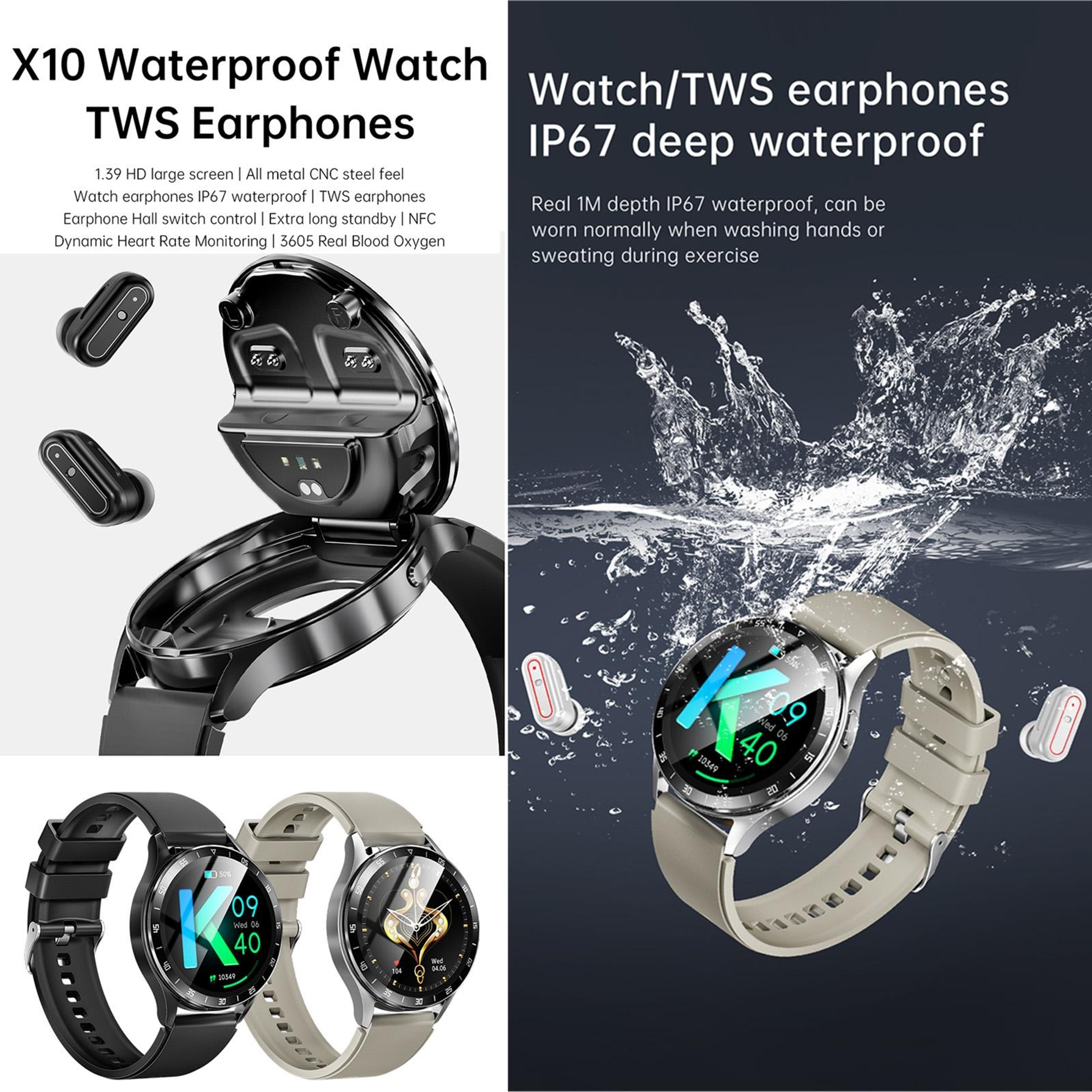 X10 Smart Watch Earbuds Combo With Bluetooth Calling NFC  Heart Rate Monitor 3