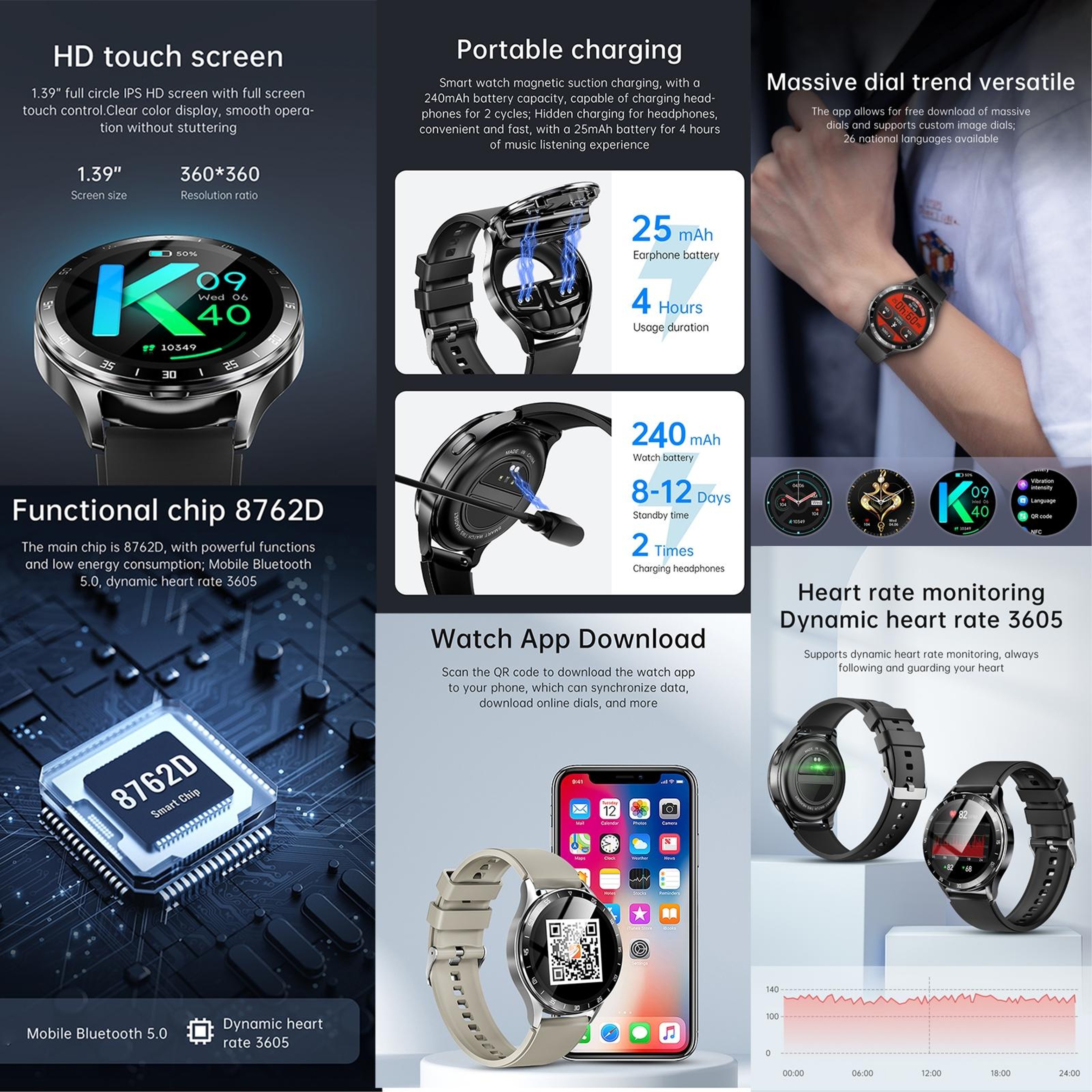 X10 Smart Watch Earbuds Combo With Bluetooth Calling NFC  Heart Rate Monitor 9