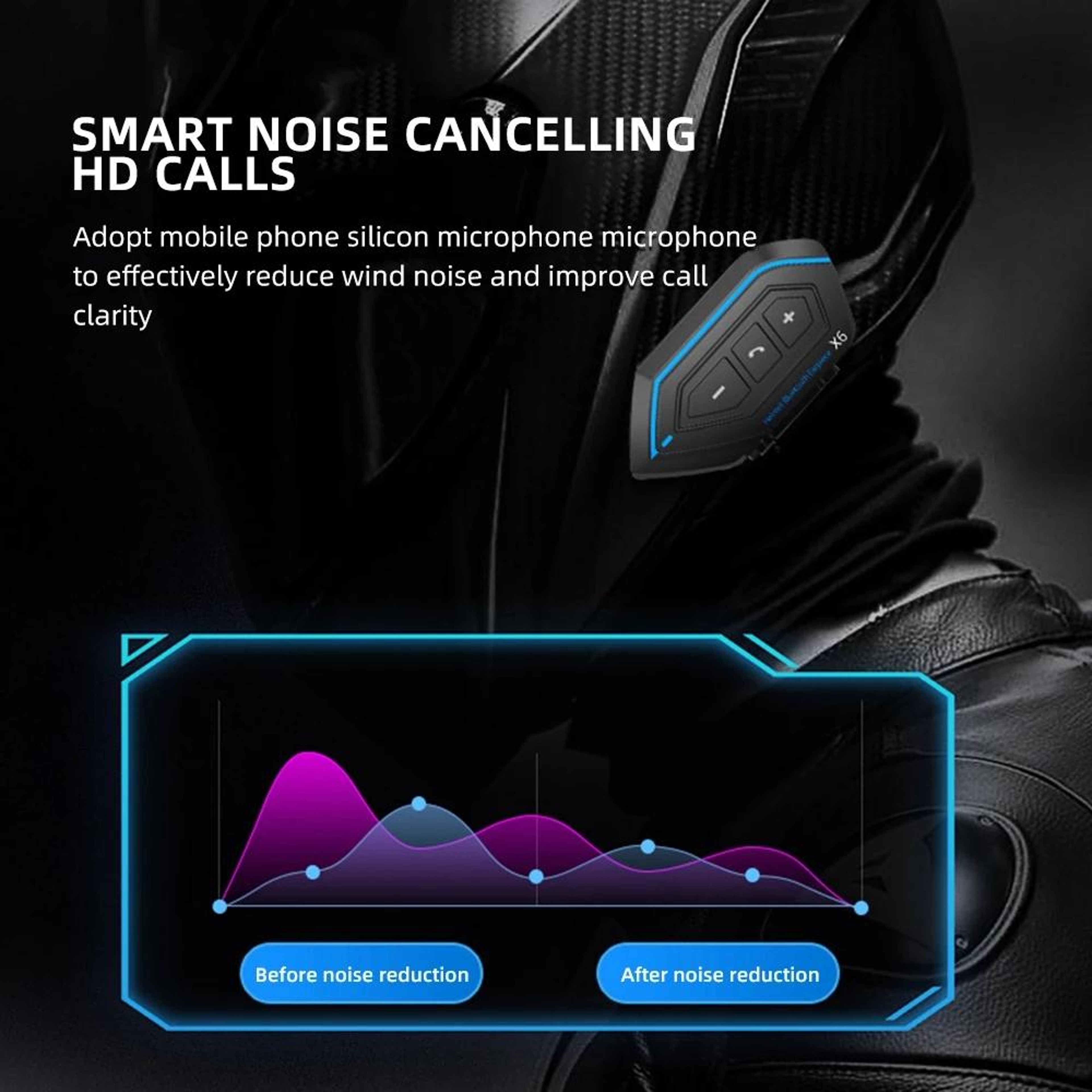 X6 Bluetooth Motorcycle Headset IP67 Waterproof Helmet Intercom With 50H Battery 2