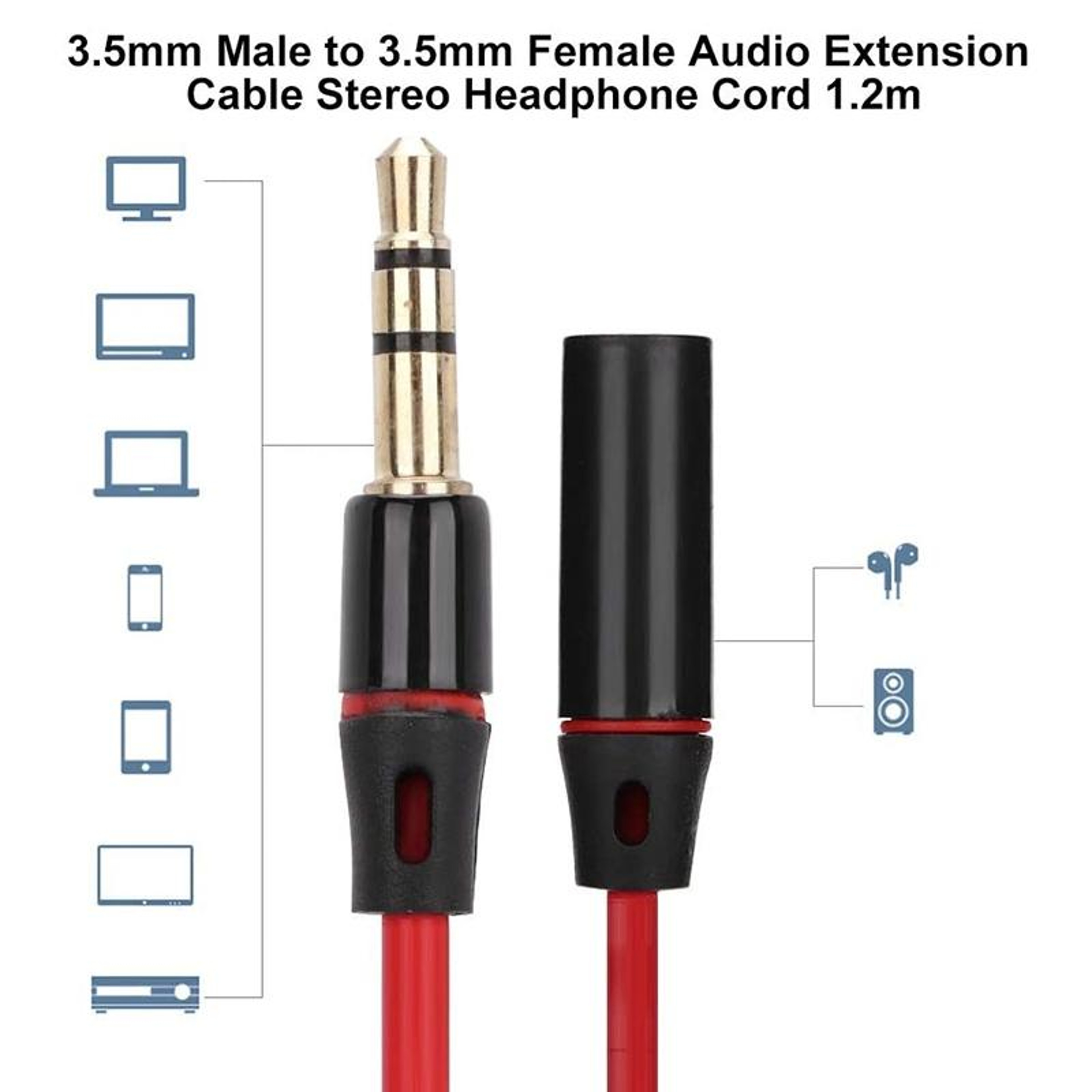 Universal 35mm AUX Extension Cable For Phones Headphones  Car Stereo 1