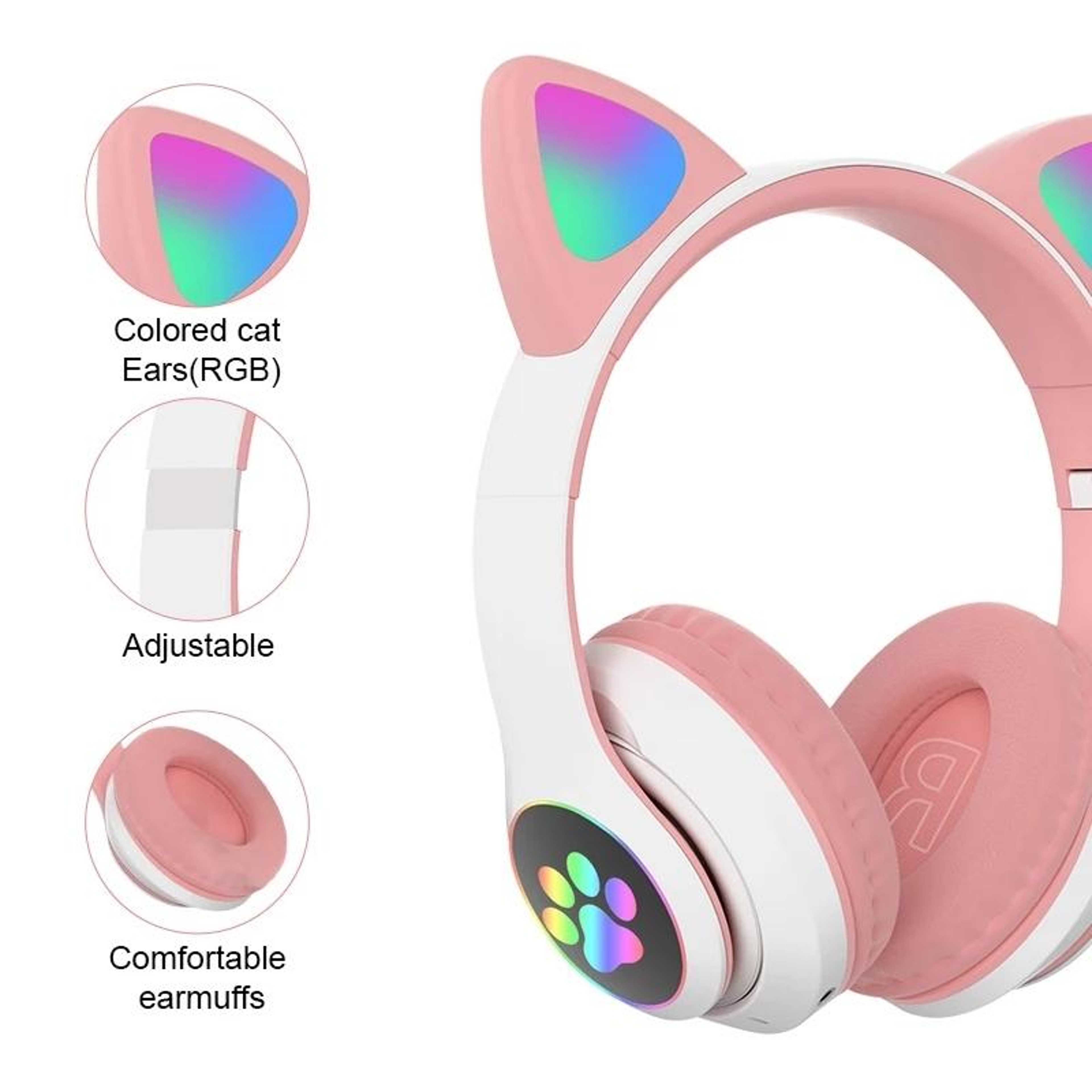RGB Cat Ear Bluetooth Headphones With Mic TF Card  Wired Mode For Kids And Music Lovers 2
