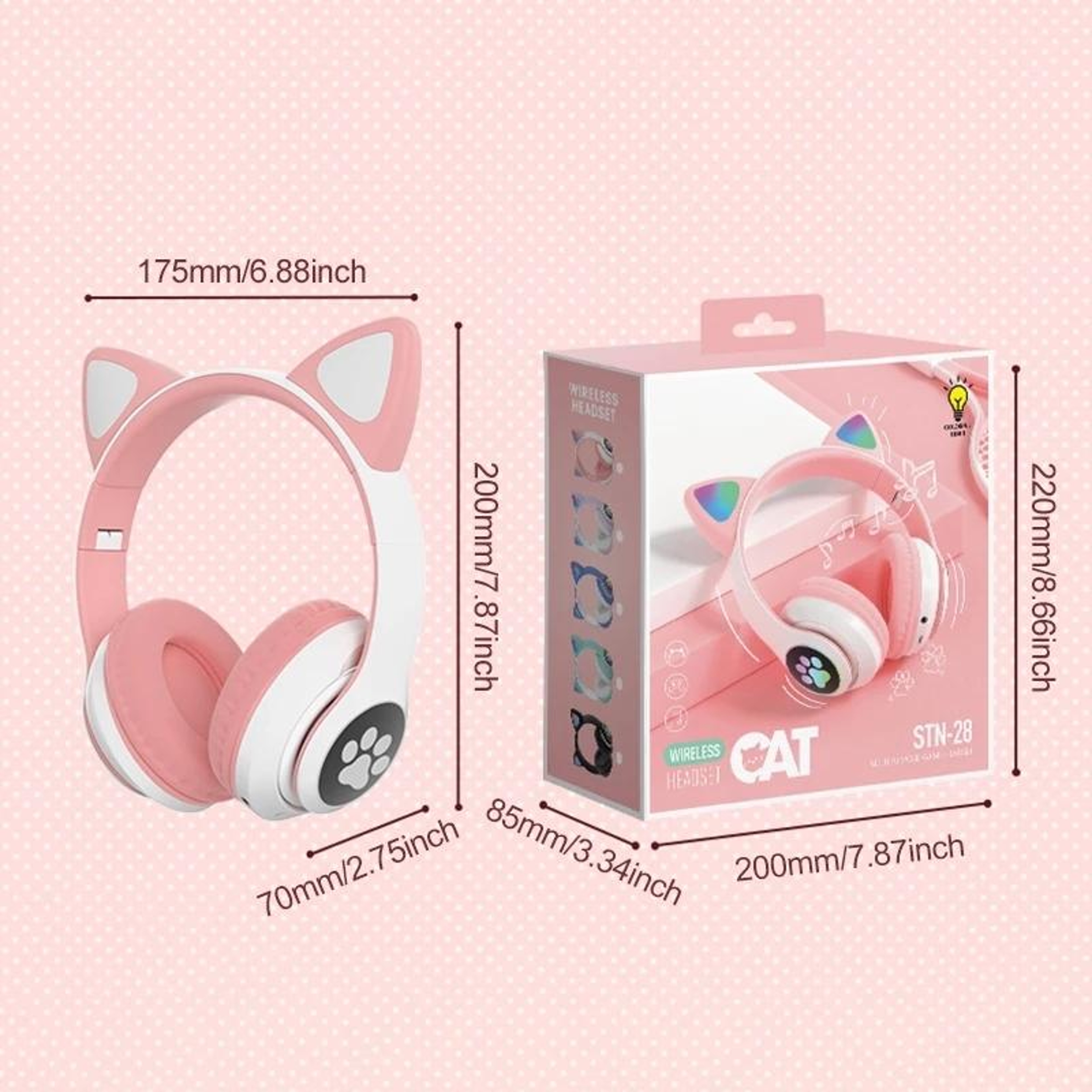 RGB Cat Ear Bluetooth Headphones With Mic TF Card  Wired Mode For Kids And Music Lovers 4