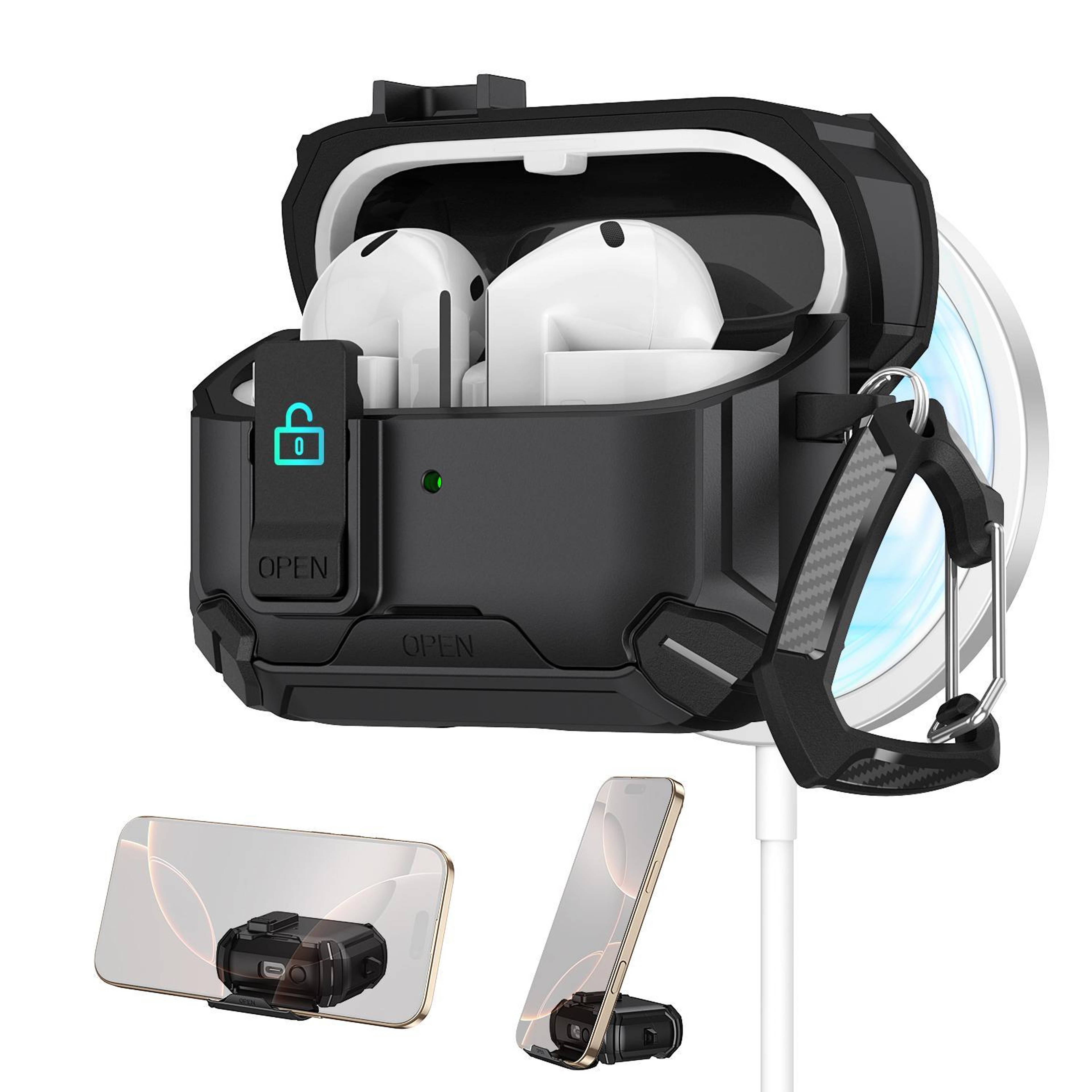MagSafe Lock Case For Galaxy Buds 3 Pro With Carabiner  Magnetic Stand 19