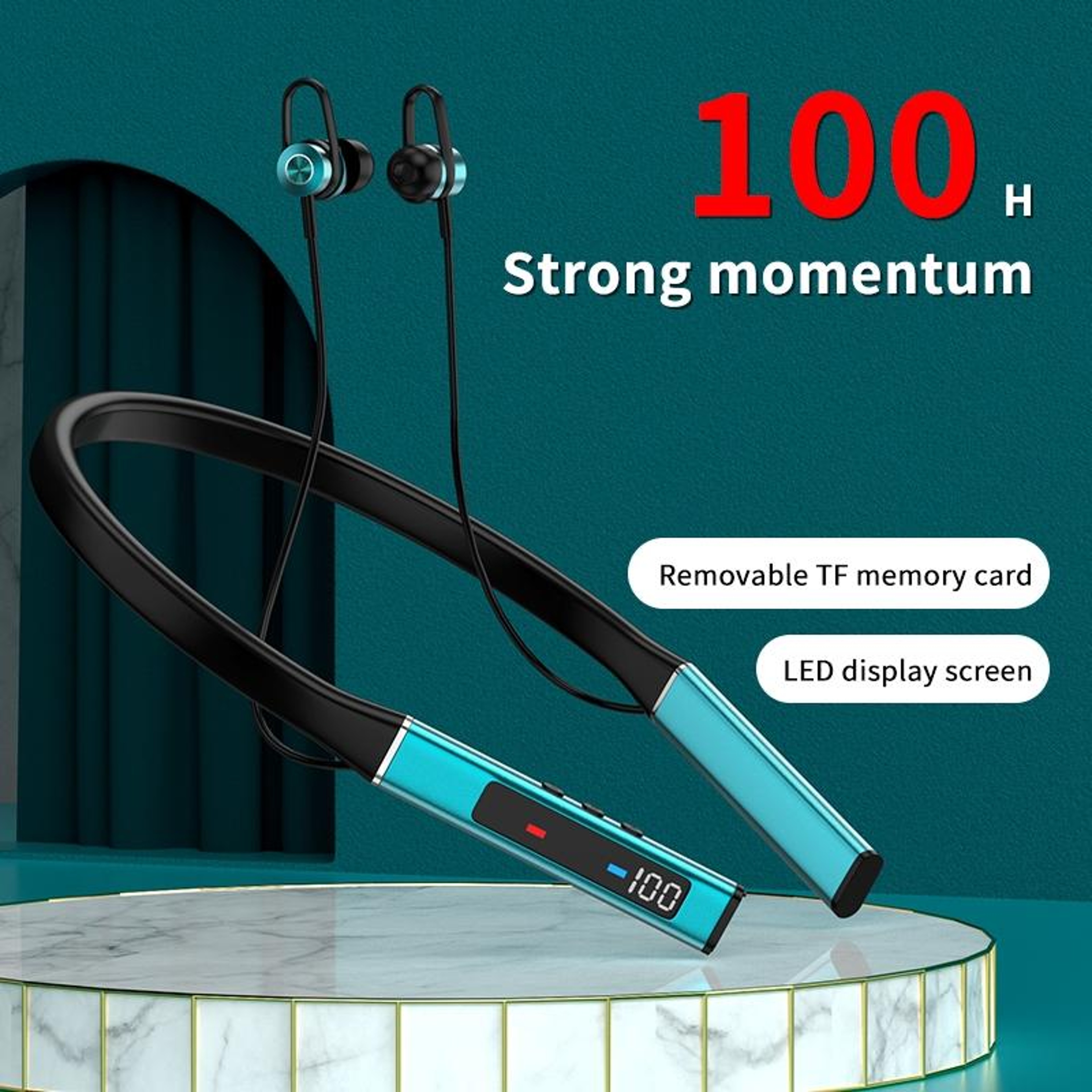 K18 Bluetooth Neckband Earbuds With Digital Display  Noise Cancelling Stereo Sound 1